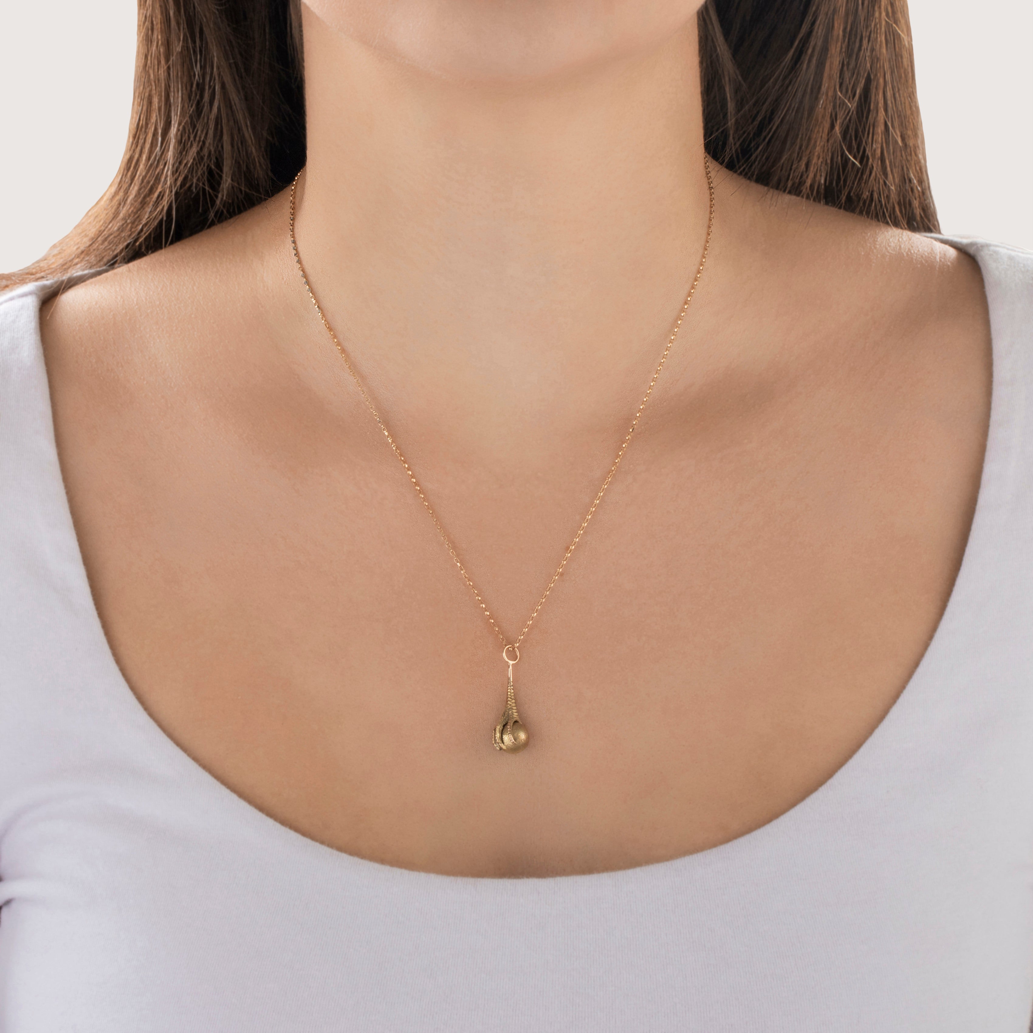 Antique Victorian 14k Yellow Gold Incredible Grasping Claw & Orb Pendant - On model view