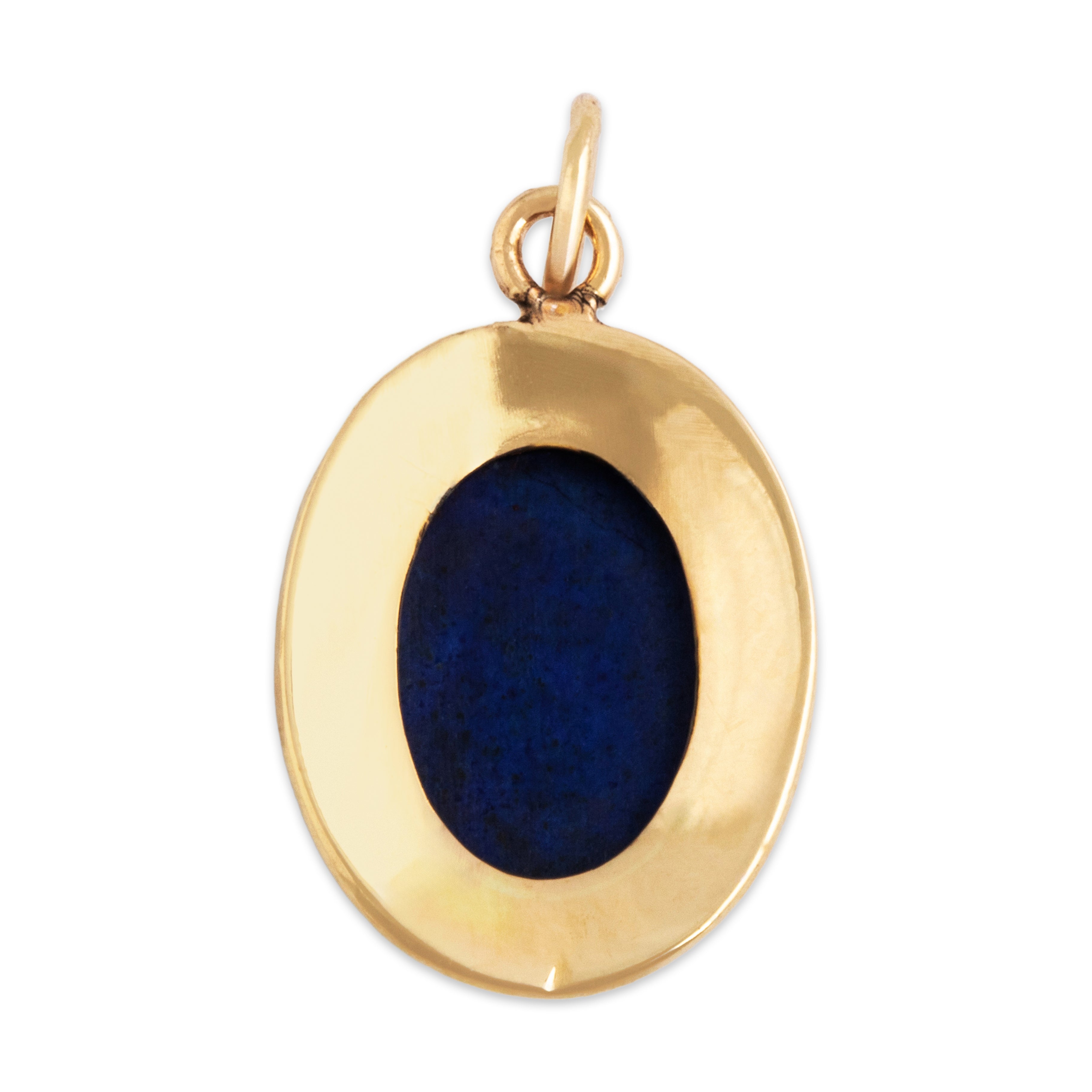 Antique 14k Yellow Gold 2ct Lapis Lazuli Pretty Engraved Border Charm / Pendant - Back view