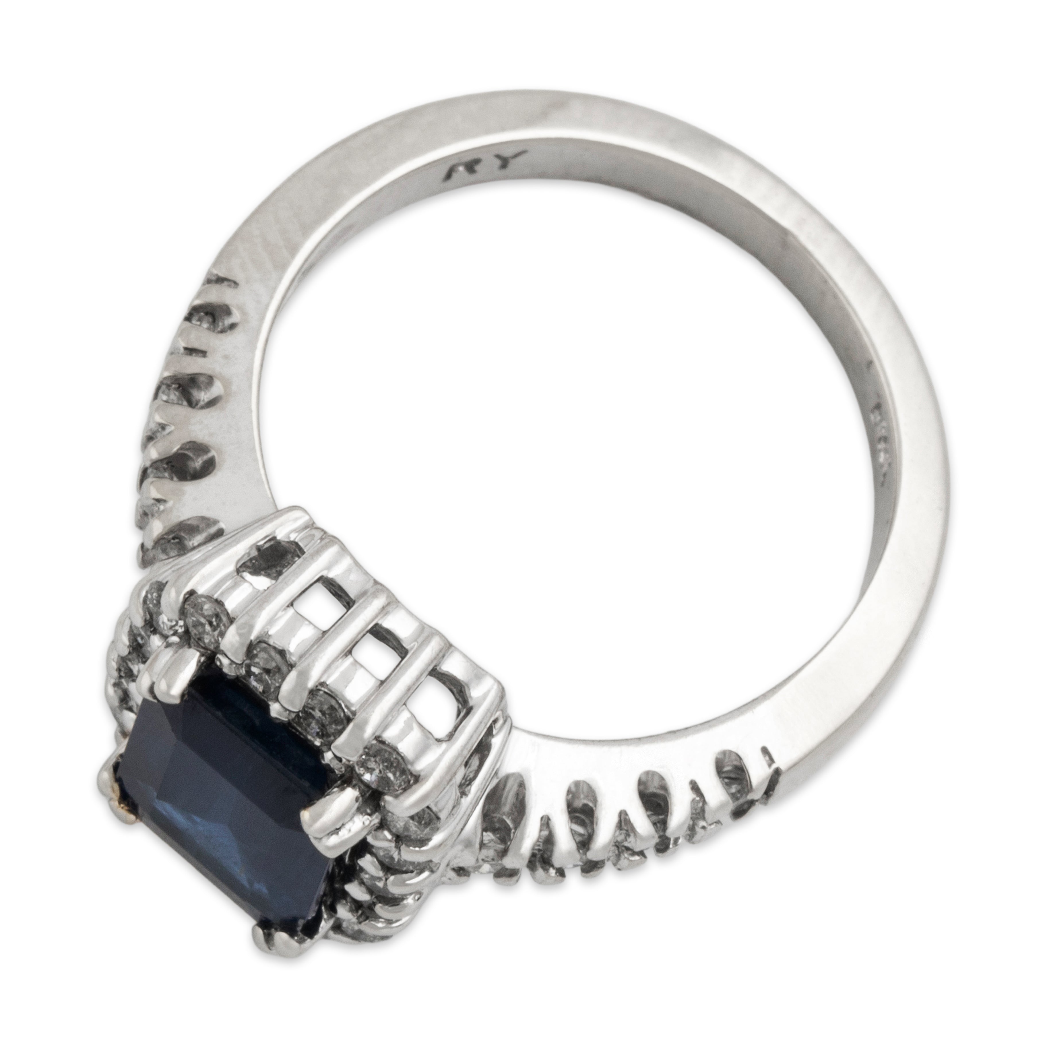 Vintage 14k White Gold 1.45ct Blue Sapphire .324cttw Diamond Pavé Halo Ring - Overall view