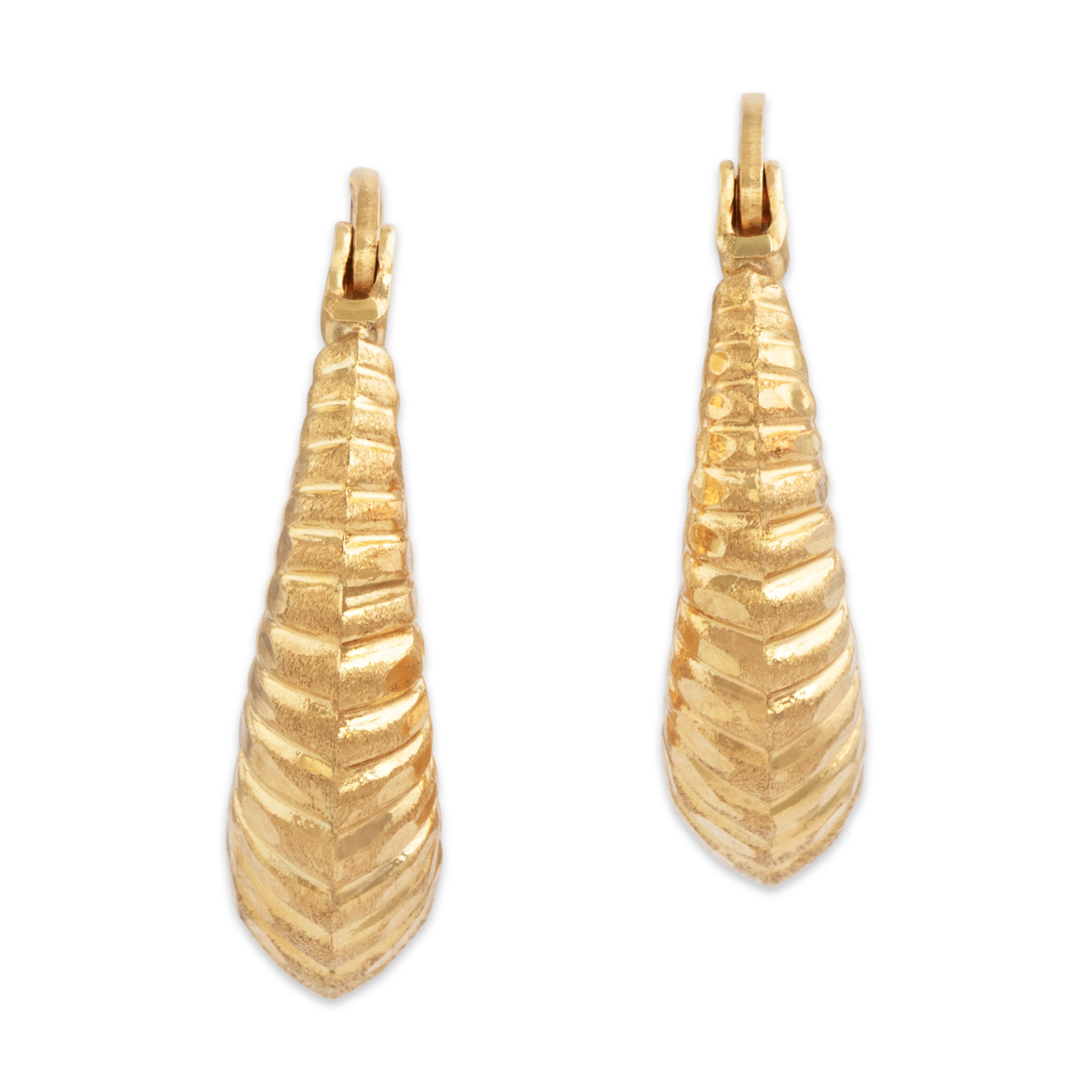 Vintage 14k Yellow Gold Small Simple Ribbed Hoop Earrings - Overall view