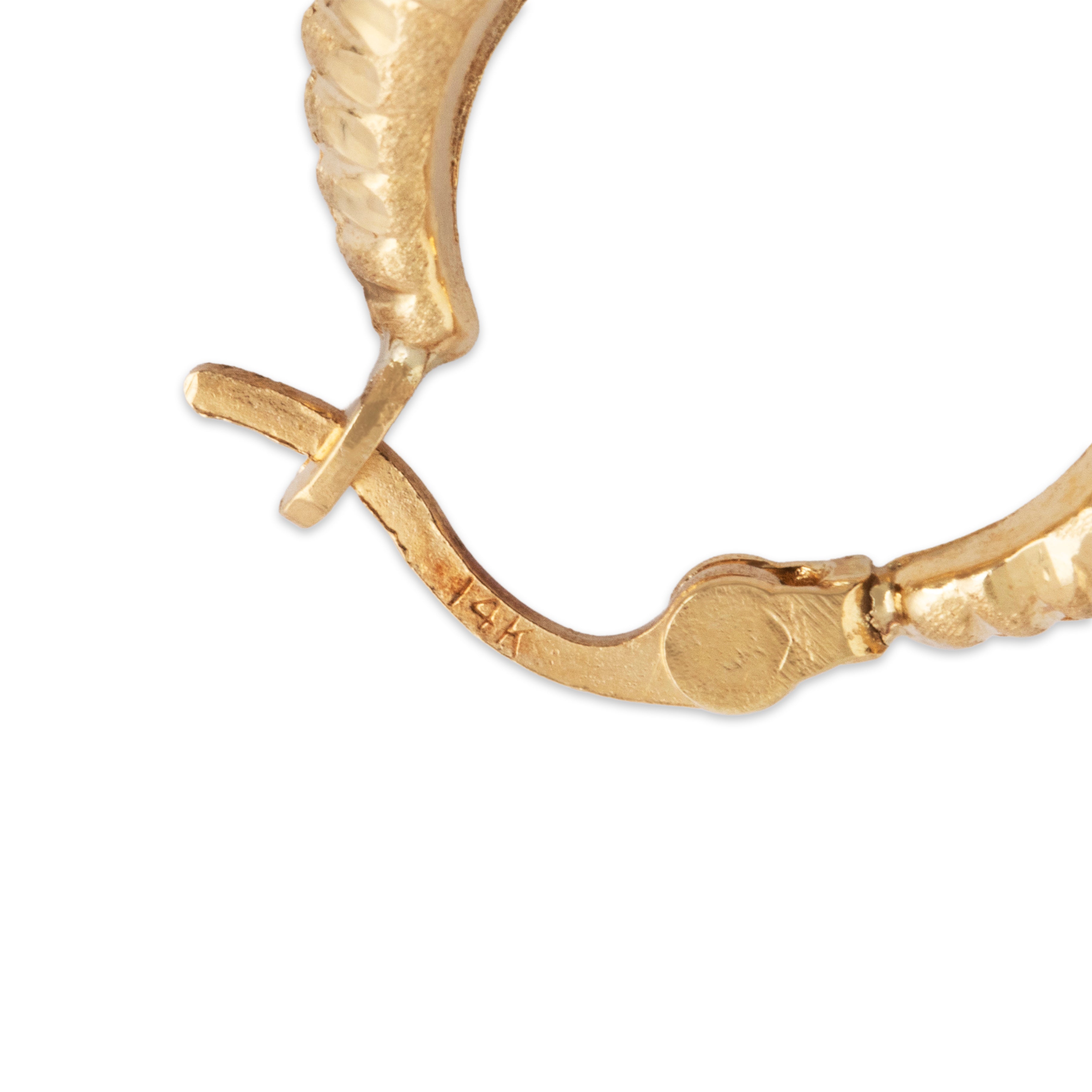 Vintage 14k Yellow Gold Small Simple Ribbed Hoop Earrings - Hallmark view