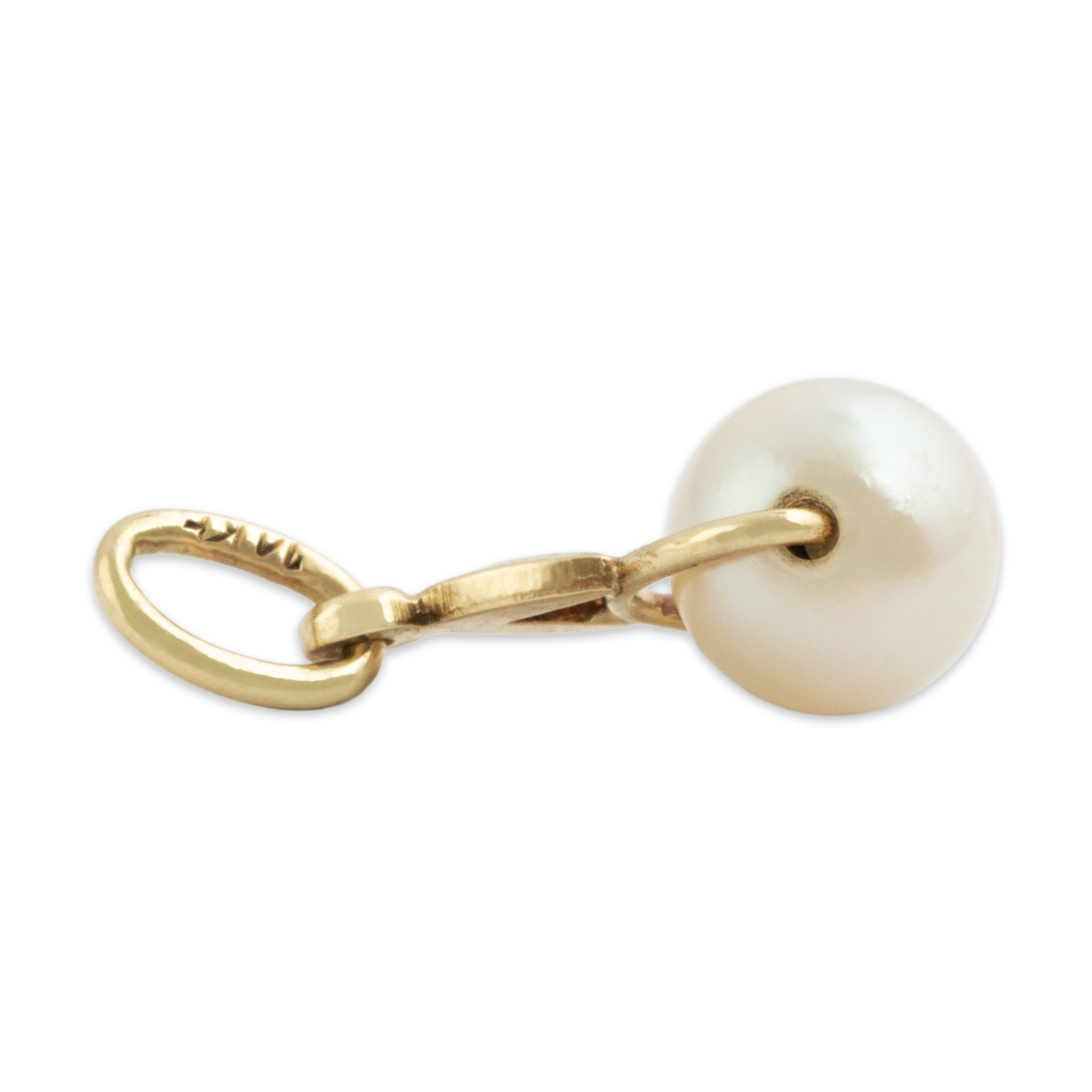 Vintage 14k Yellow Gold Pearl Simple Solitaire Charm / Pendant - Side view