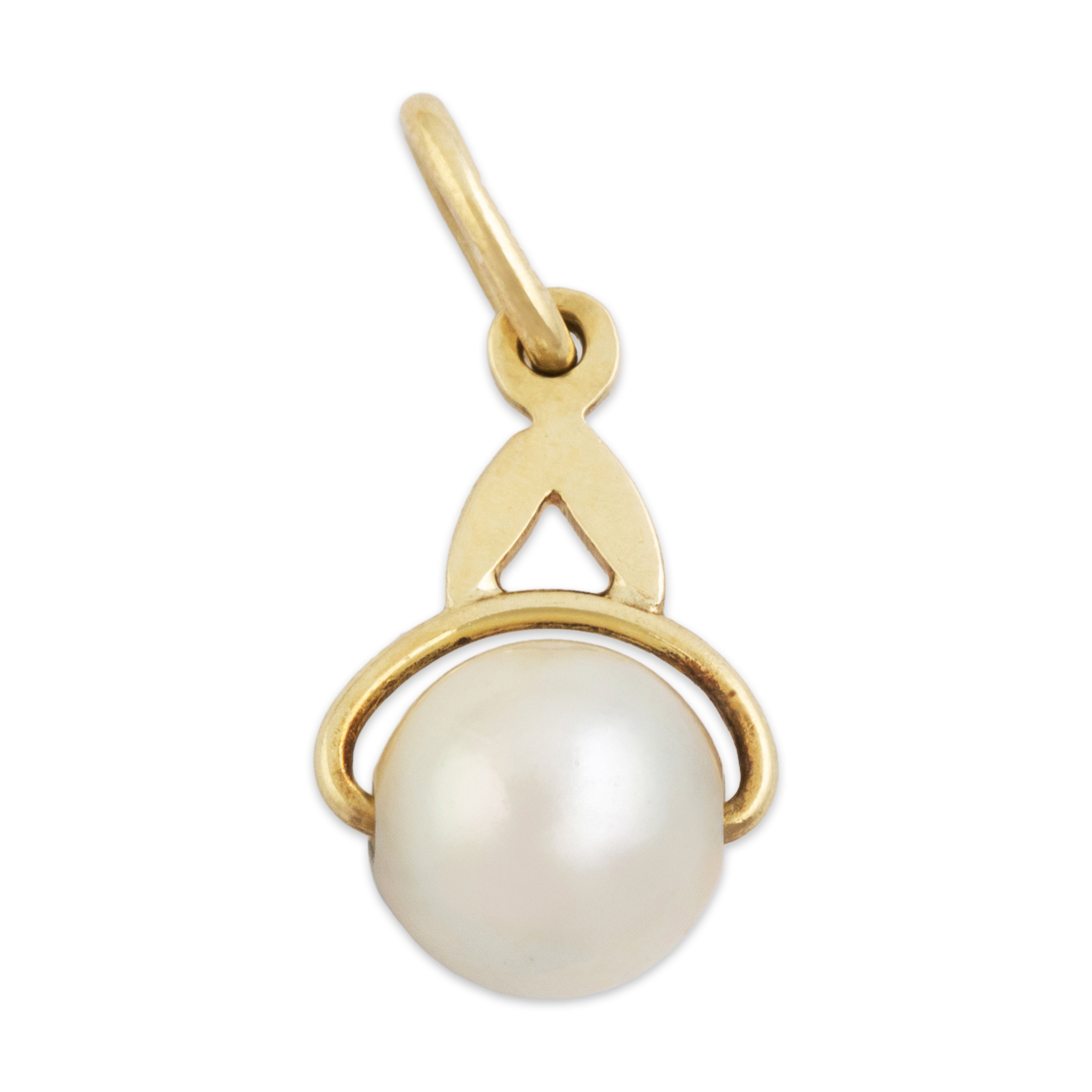 Vintage 14k Yellow Gold Pearl Simple Solitaire Charm / Pendant - Back view