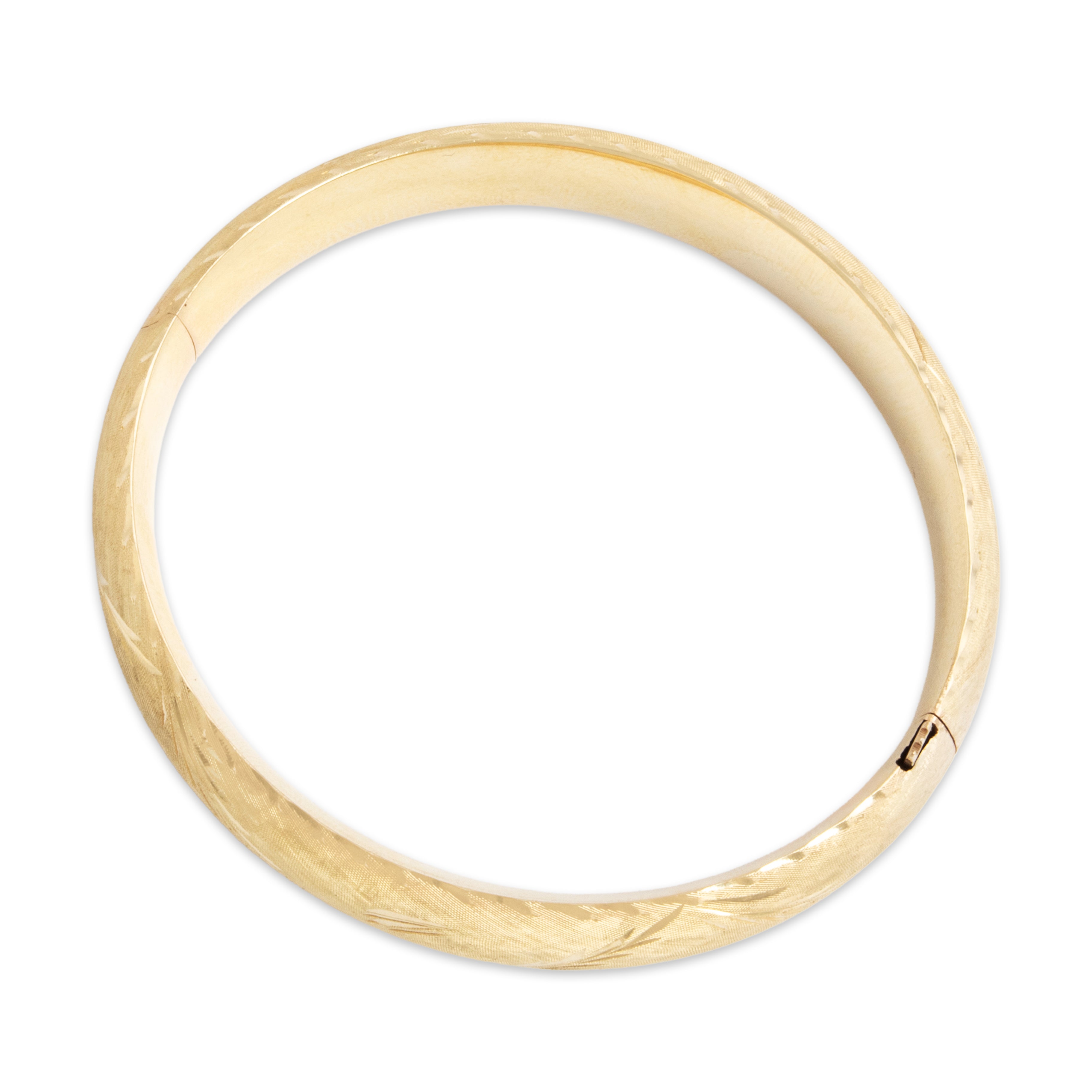 Vintage 14k Yellow Gold Brushed Leaf Bangle Bracelet - detail view #2