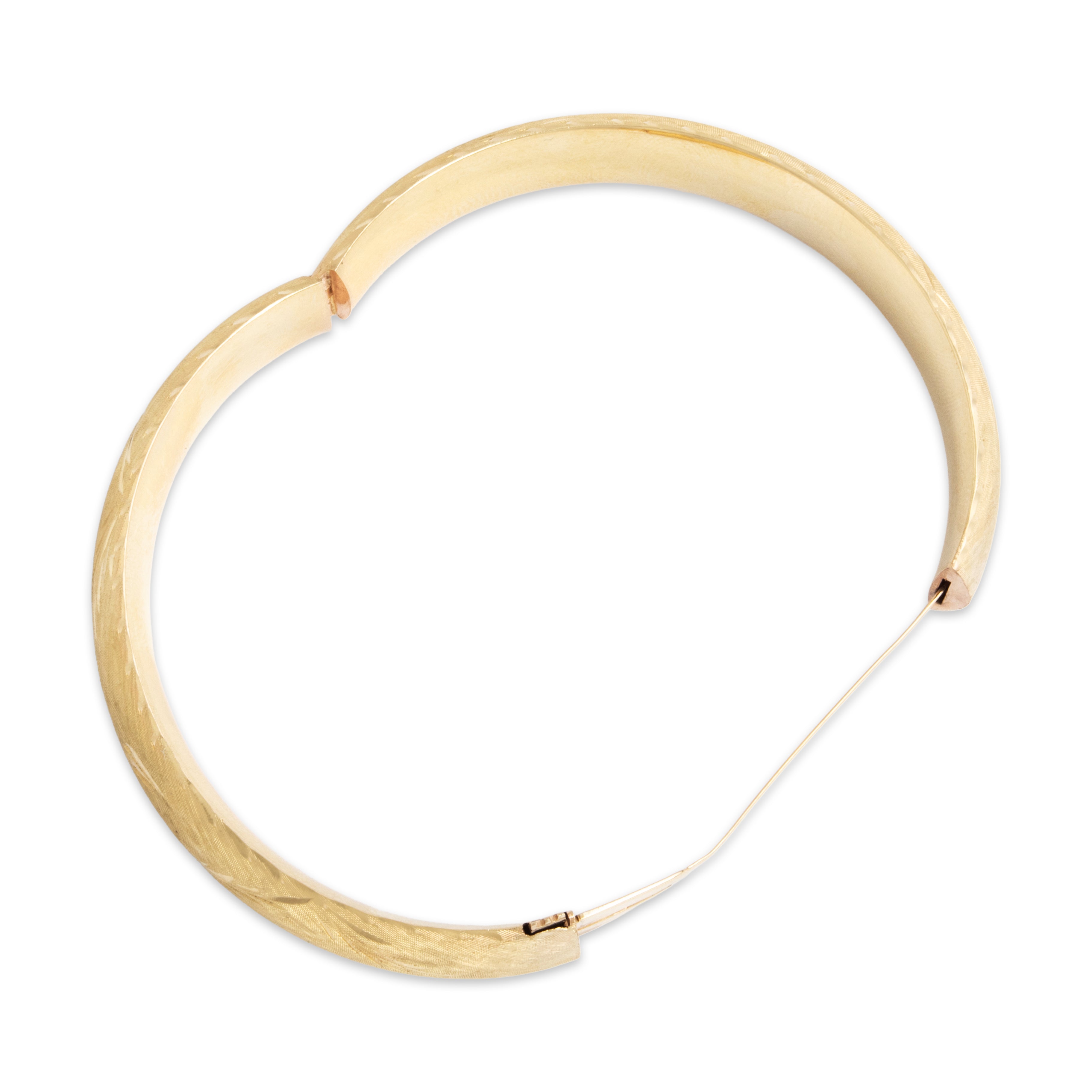 Vintage 14k Yellow Gold Brushed Leaf Bangle Bracelet - detail view #3