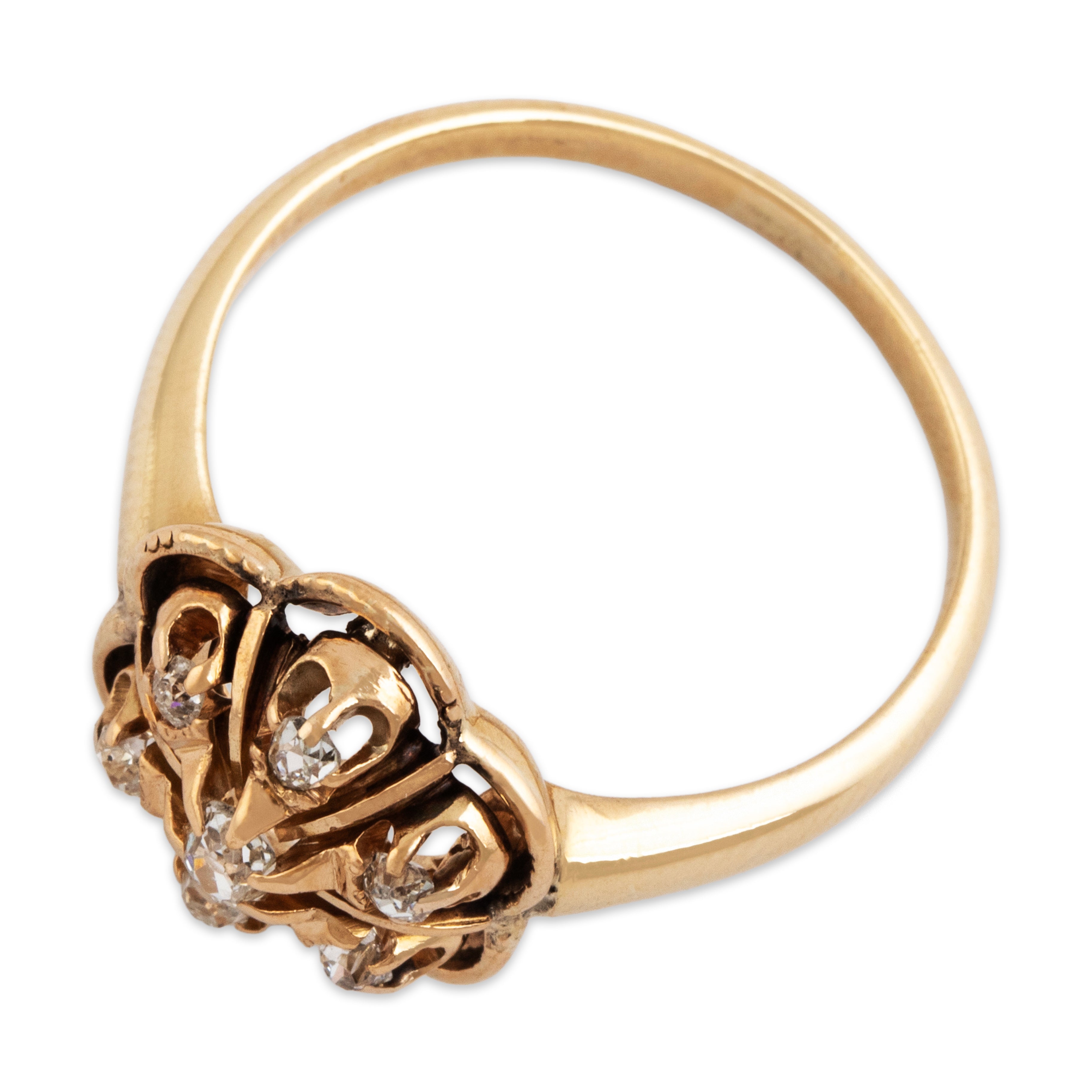 Antique 14k Rosy Yellow Gold .41cttw Old Mine Cut Diamond Buttercup Ring - Overall view