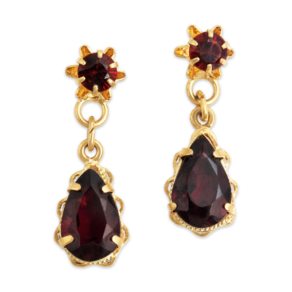 Vintage 14k Yellow Gold 2cttw Garnet Buttercup Set Dangle Earrings
