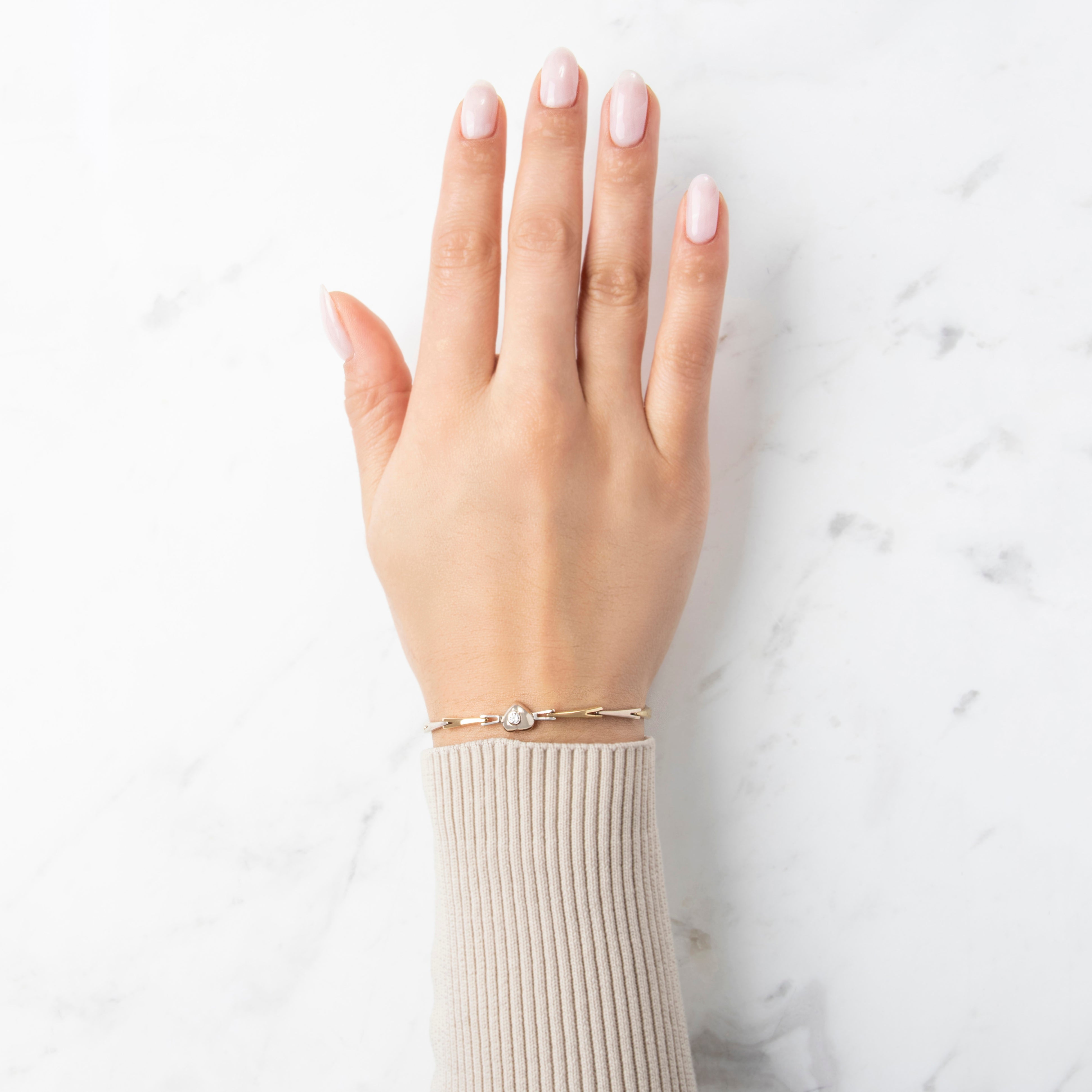 Vintage 14k White & Yellow Gold Diamond Gleaming Heartthrob Bracelet - On model view