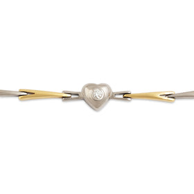 Vintage 14k White & Yellow Gold Diamond Gleaming Heartthrob Bracelet 7"
