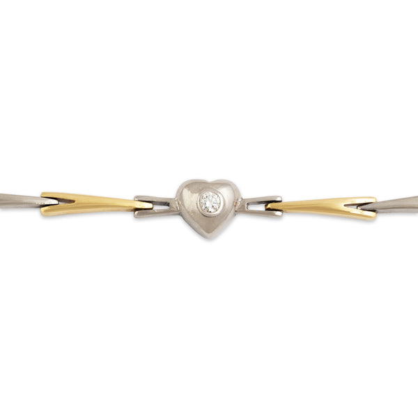 Vintage 14k White & Yellow Gold Diamond Gleaming Heartthrob Bracelet 7