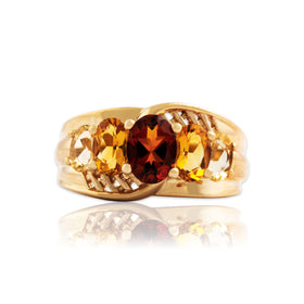 Vintage 14k Yellow Gold 2cttw Multicolor Citrine Orange Gradient Ring 7.00