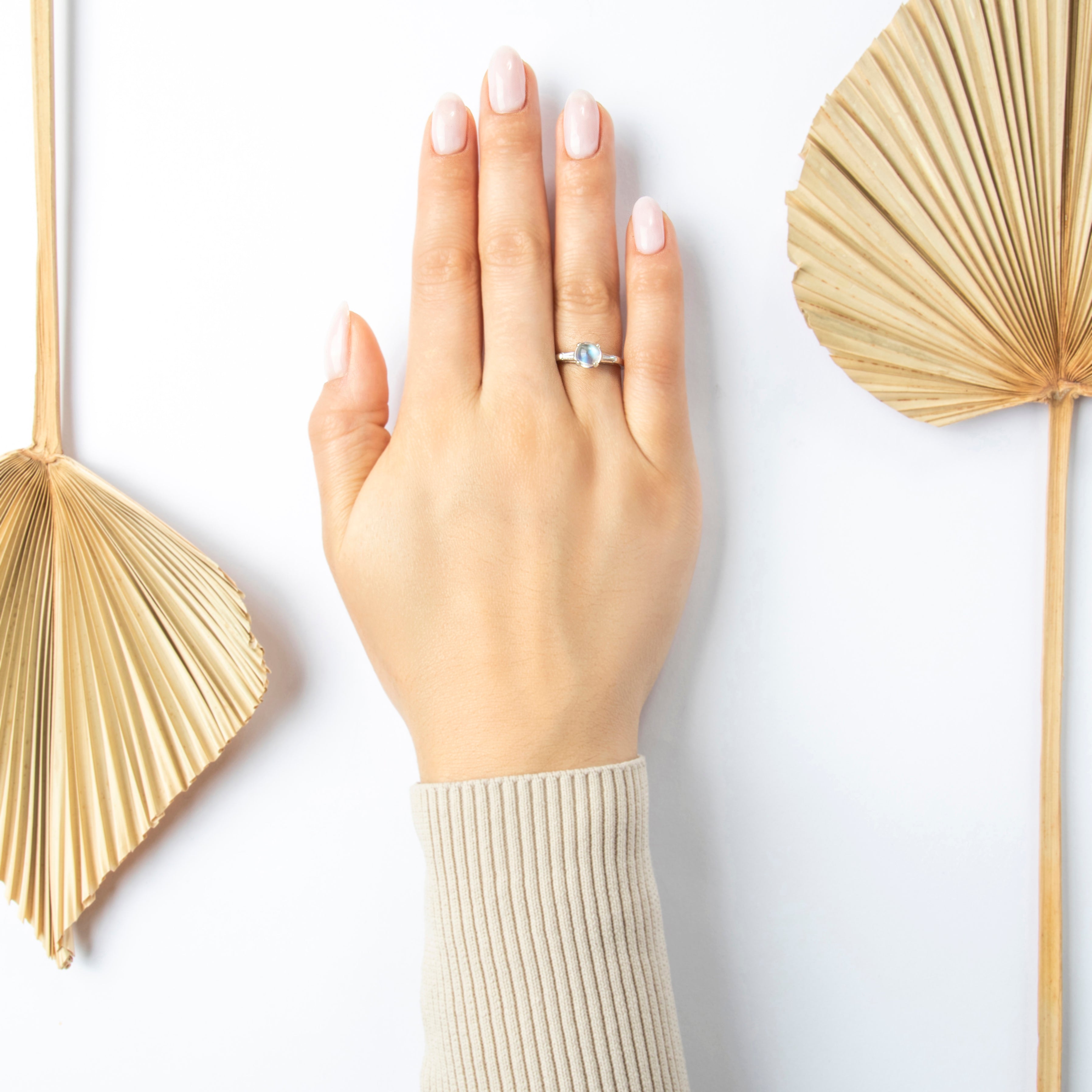 Vintage Stunning Platinum 1.14ct Moonstone Diamond Refined Glow Ring - On model view