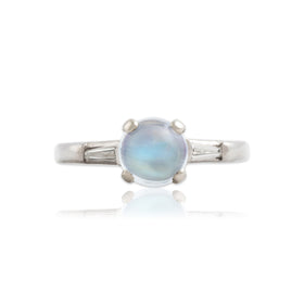 Vintage Stunning Platinum 1.14ct Moonstone Diamond Refined Glow Ring 7.00