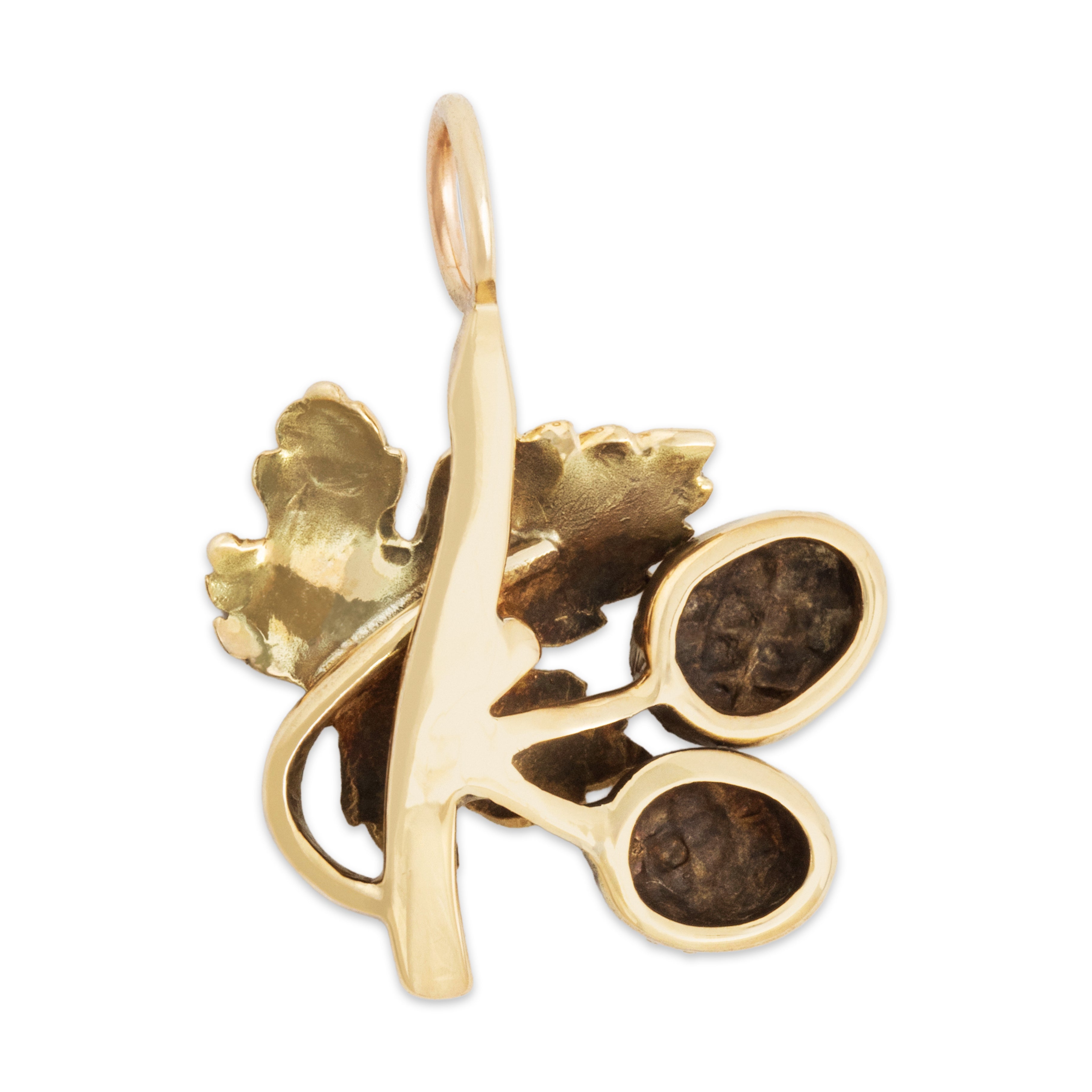 Antique 14k Yellow Gold Autumnal Acorns & Maple Leaf Pendant - Back view