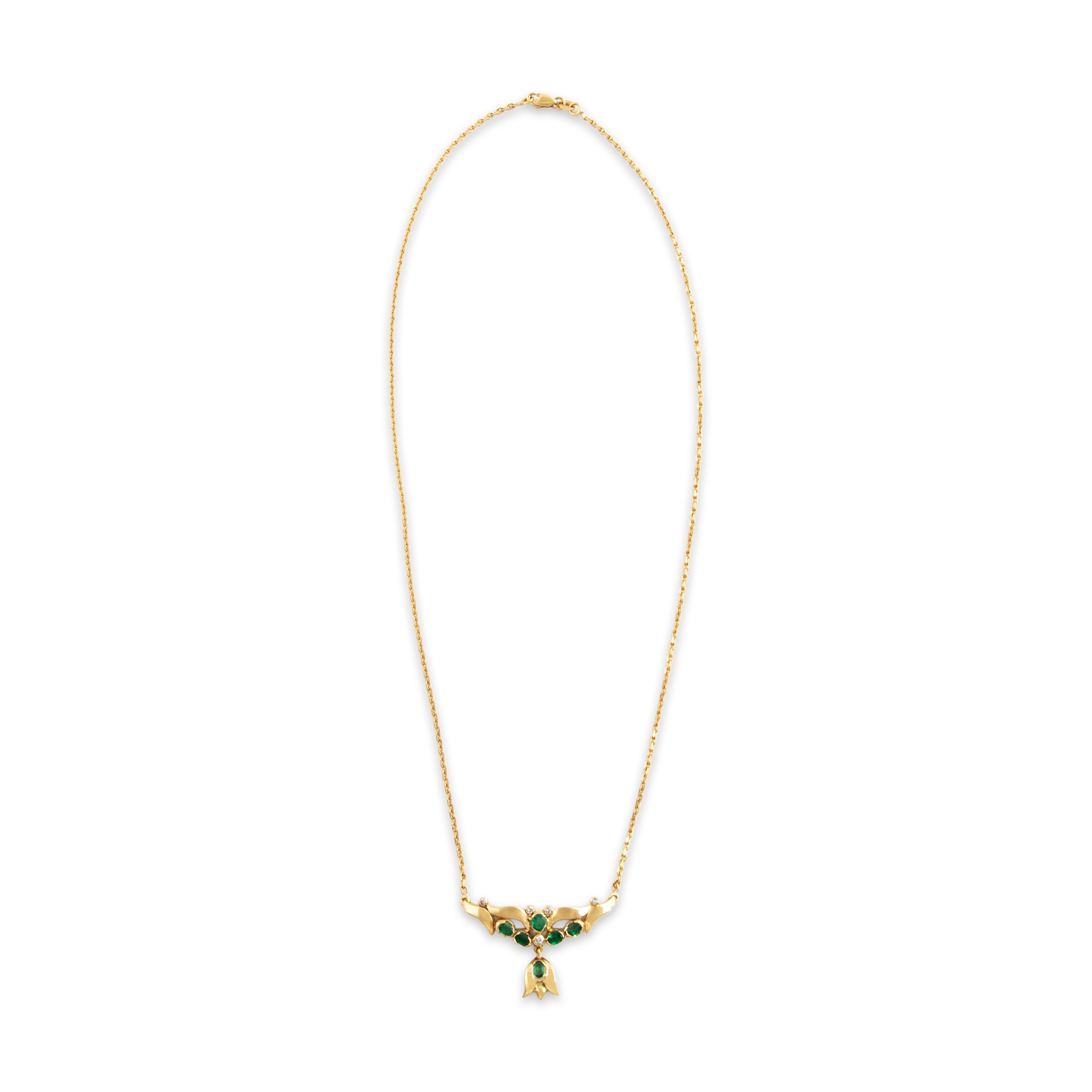 Vintage Stunning 18k Yellow Gold Emerald Diamond Elegant Dangle Necklace - Overall view