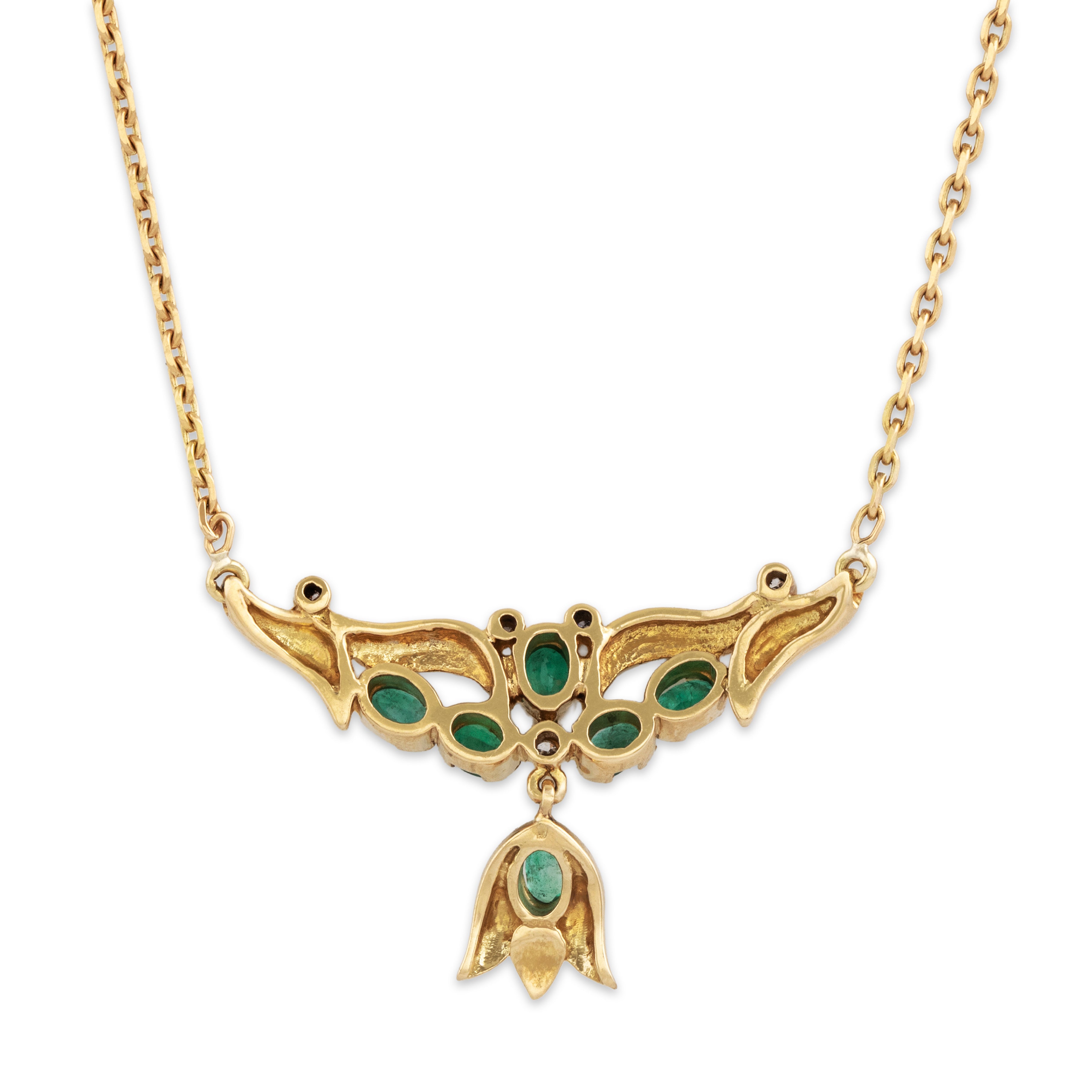 Vintage Stunning 18k Yellow Gold Emerald Diamond Elegant Dangle Necklace - Back view