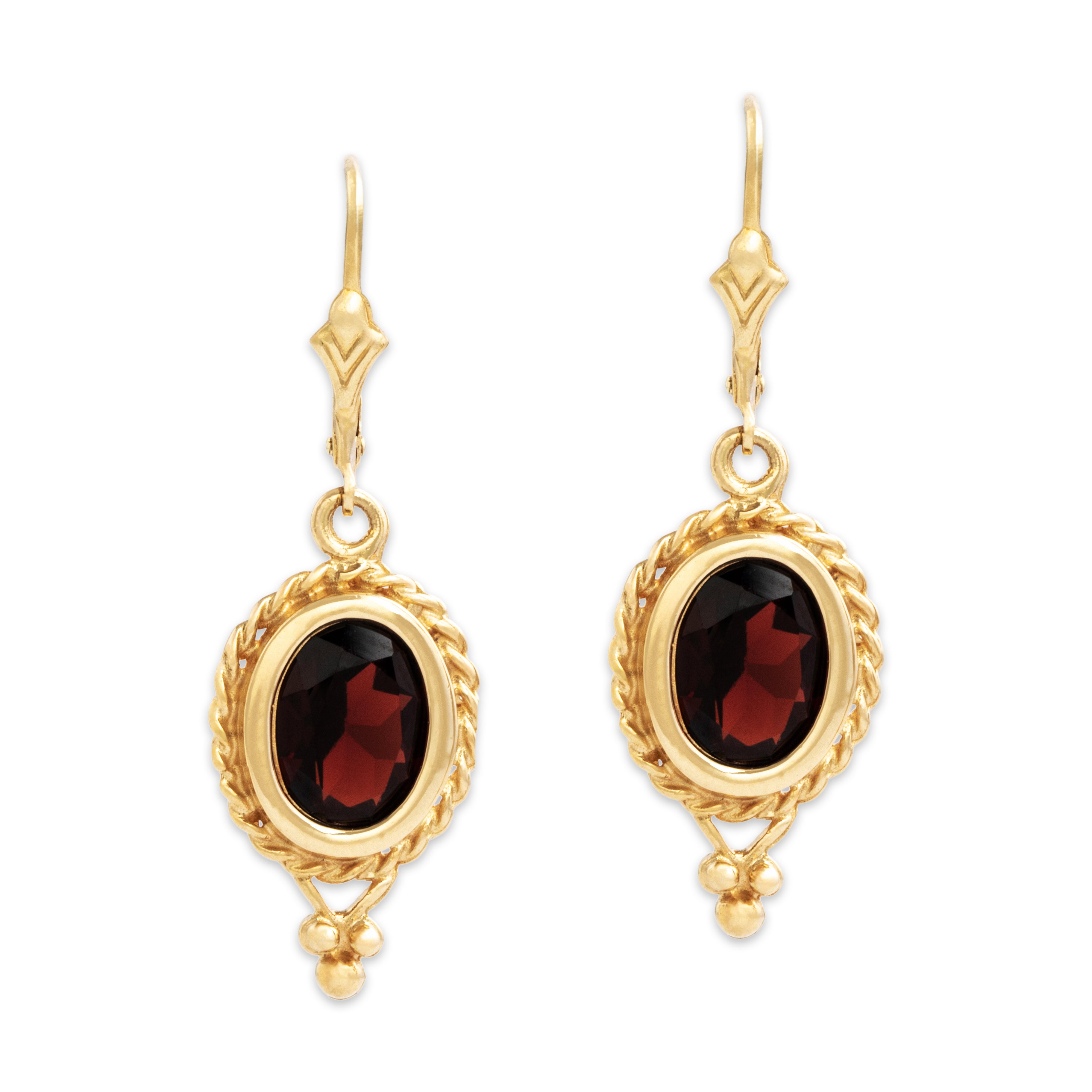 Vintage 14k Yellow Gold 6.2cttw Garnet Lovely Cable Frame Dangle Earrings - Back view