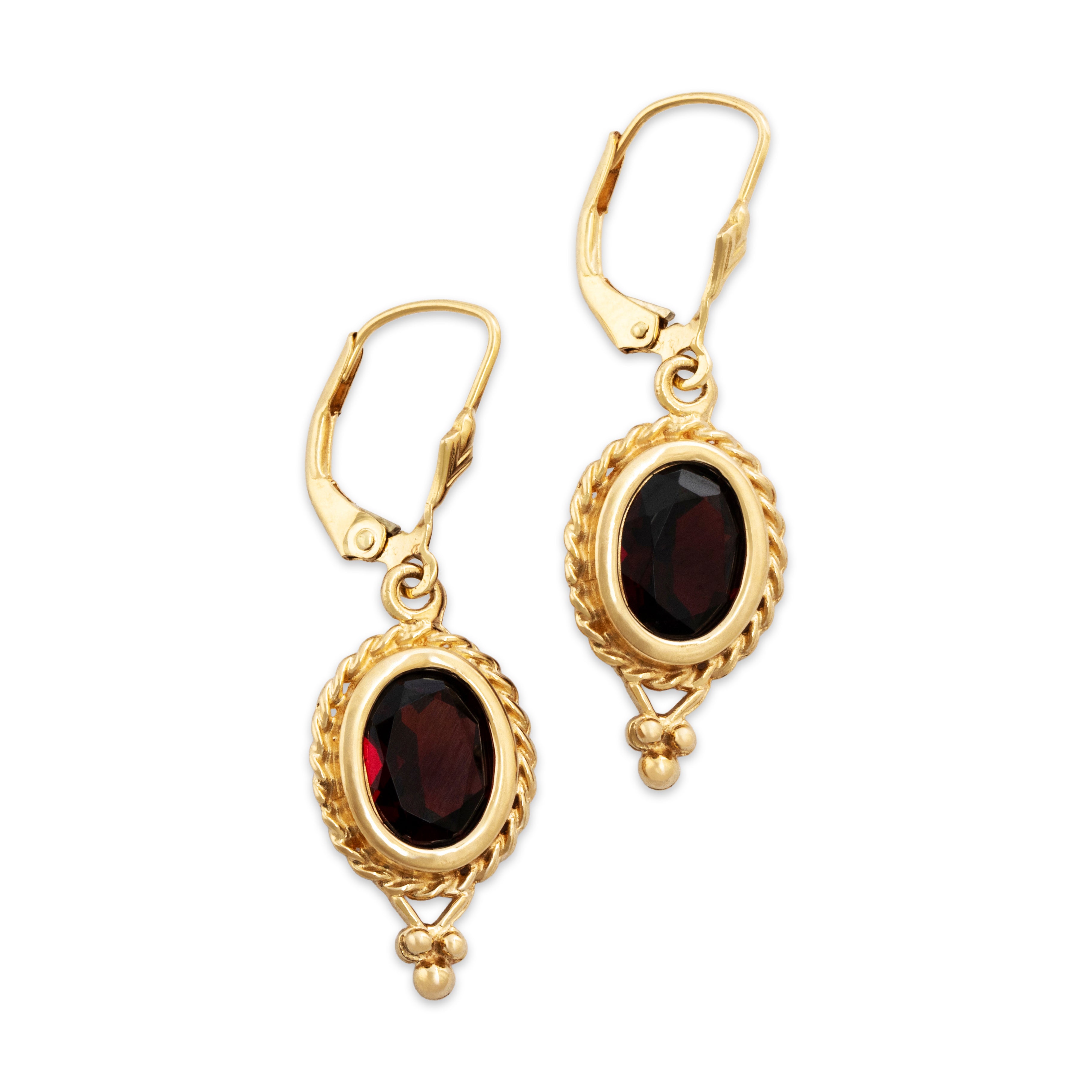 Vintage 14k Yellow Gold 6.2cttw Garnet Lovely Cable Frame Dangle Earrings - detail view #1