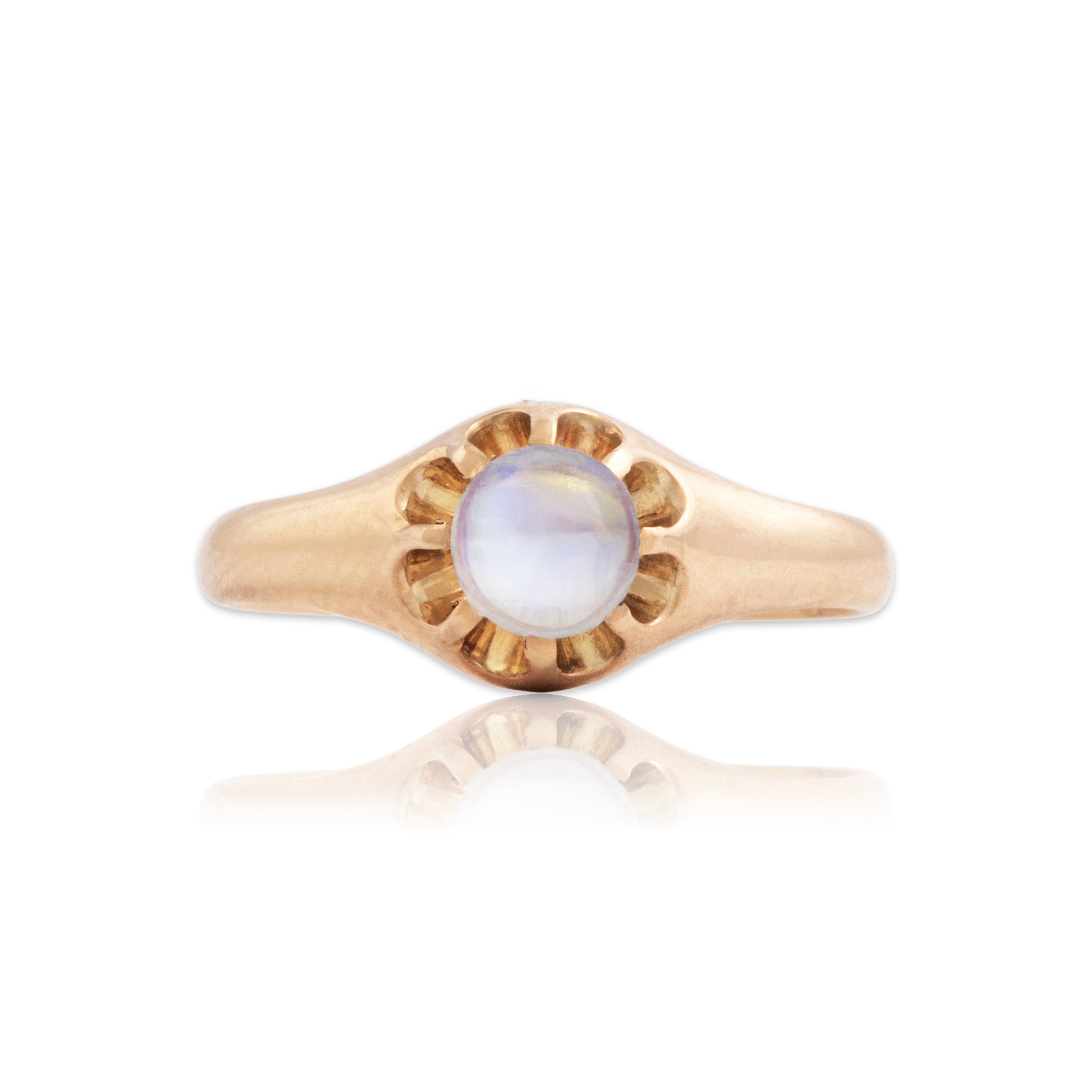 Antique 10k Rosy Yellow Gold Moonstone Mystical Buttercup Dome Ring - Close-up view