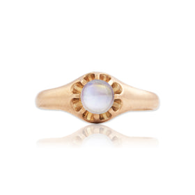 Antique 10k Rosy Yellow Gold Moonstone Mystical Buttercup Dome Ring 6.75