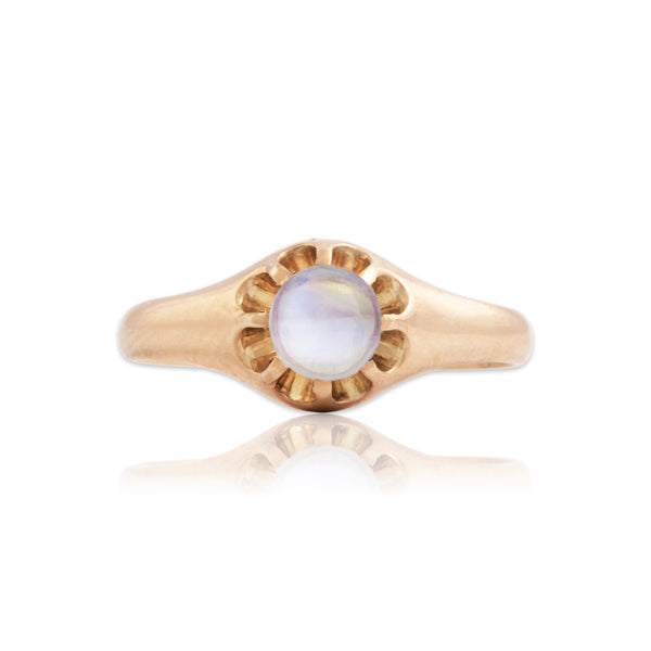 Antique 10k Rosy Yellow Gold Moonstone Mystical Buttercup Dome Ring 6.75