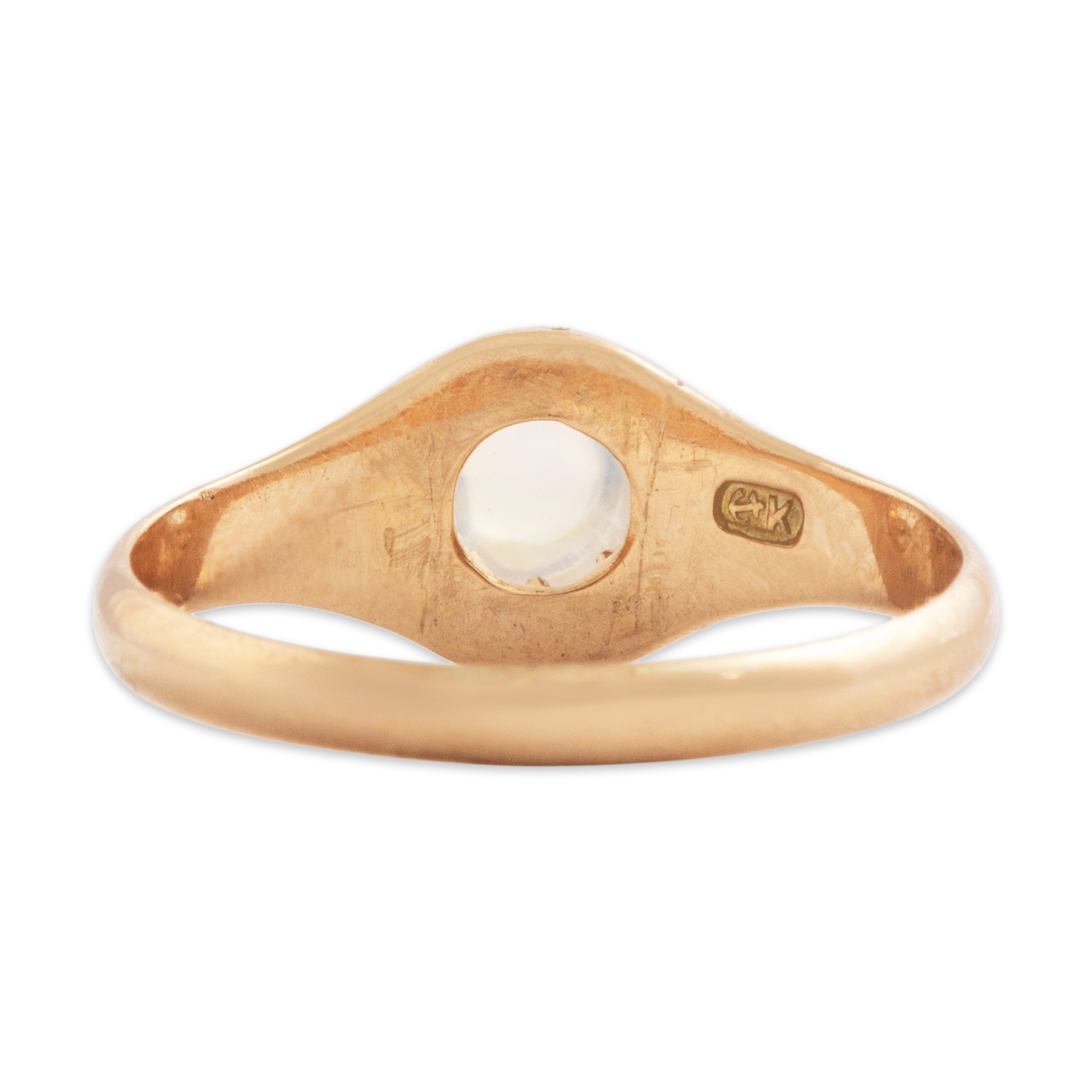 Antique 10k Rosy Yellow Gold Moonstone Mystical Buttercup Dome Ring - Back view