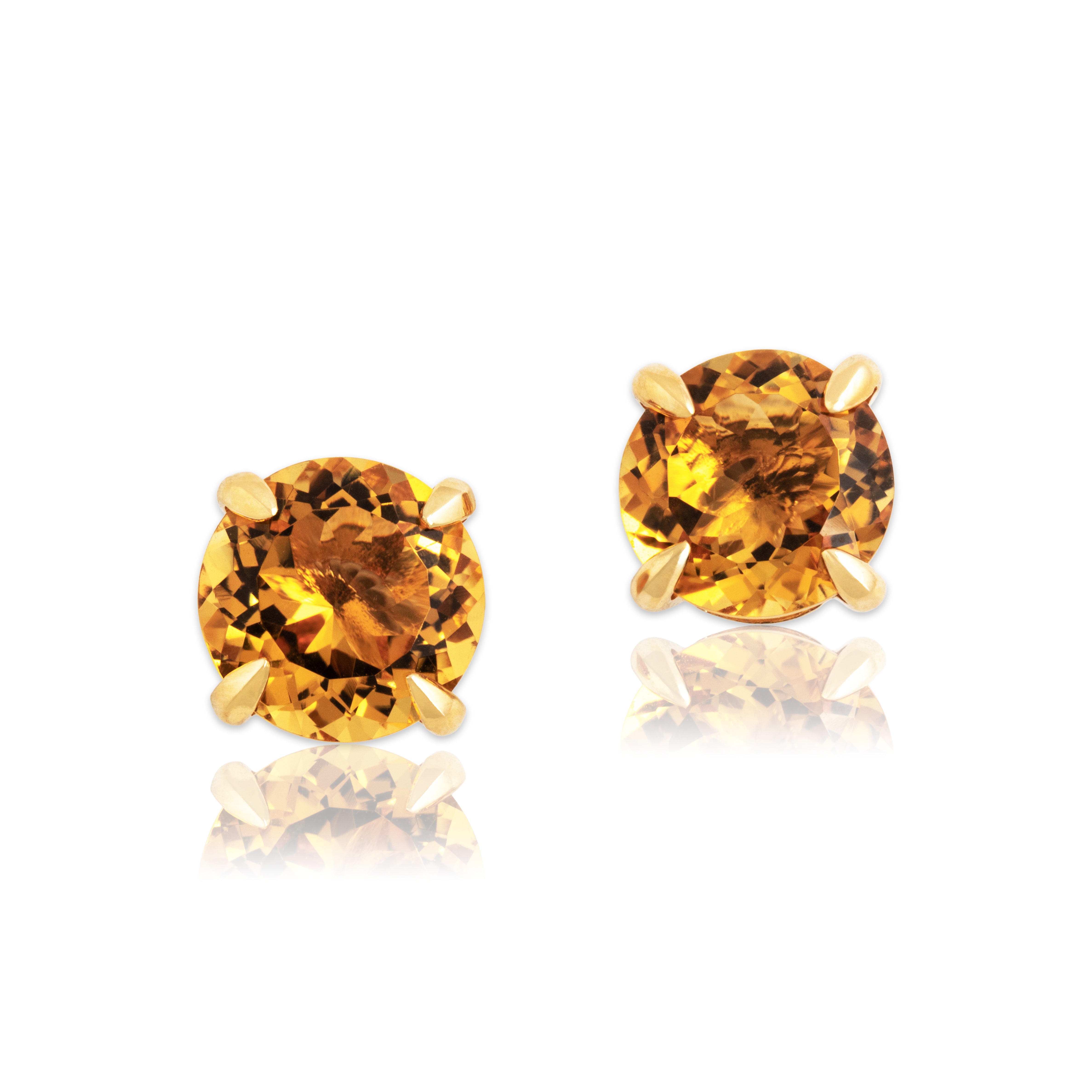 Vintage 14k Yellow Gold 5.3cttw Citrine Stunning Chic Round Stud Earrings - Close-up view