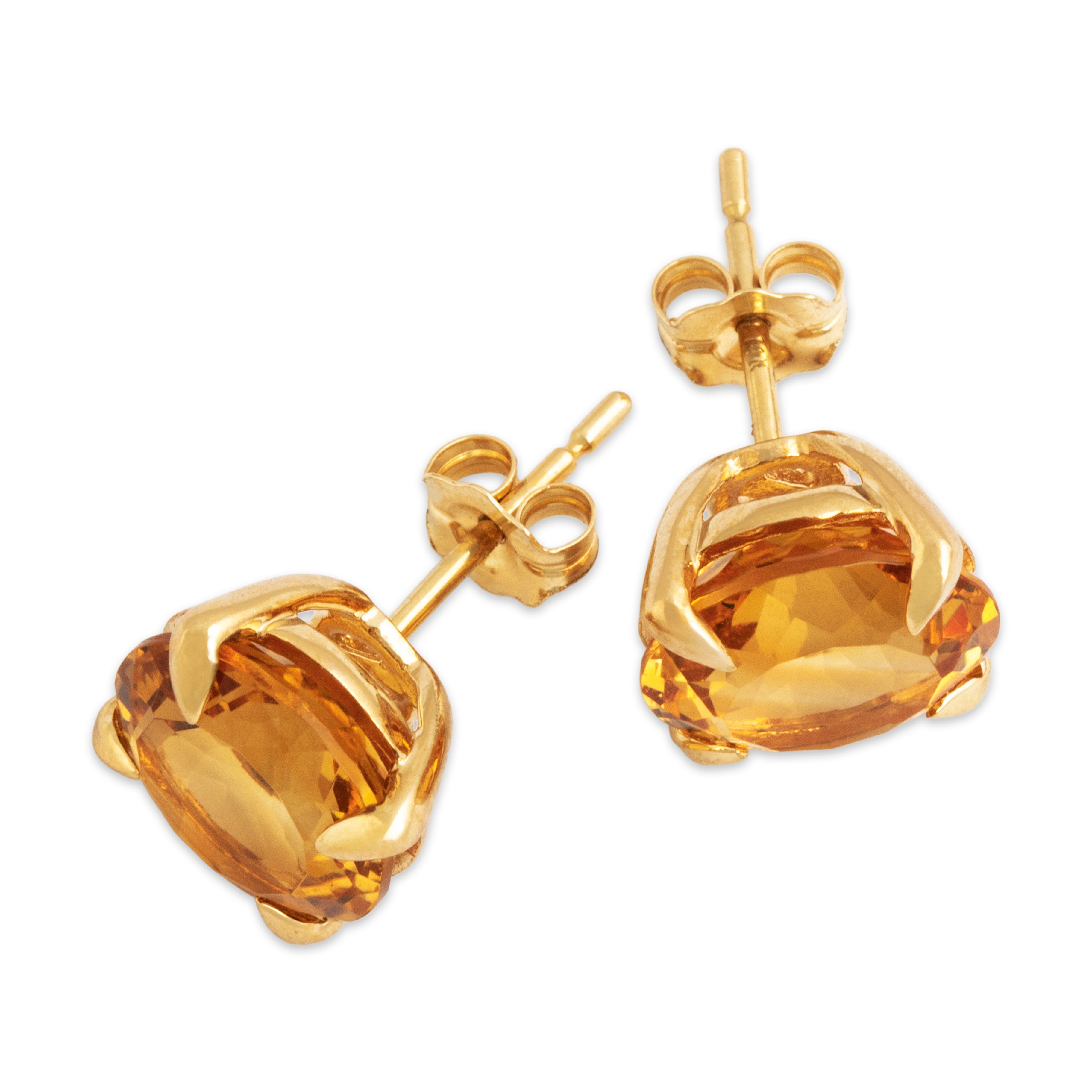 Vintage 14k Yellow Gold 5.3cttw Citrine Stunning Chic Round Stud Earrings - Overall view