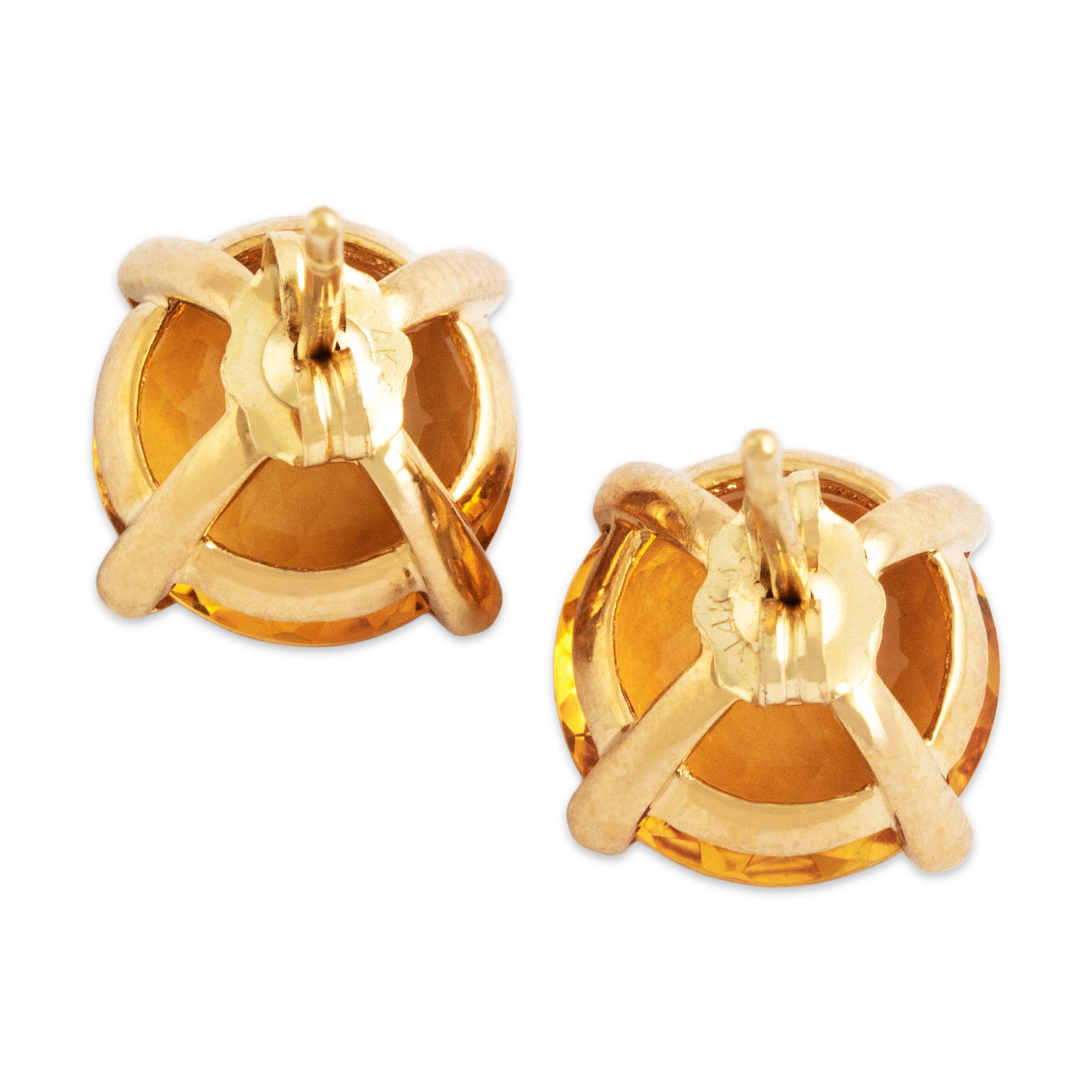 Vintage 14k Yellow Gold 5.3cttw Citrine Stunning Chic Round Stud Earrings - Back view