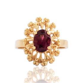 Vintage 14k Yellow Gold 1.65ct Garnet Abstract Textured Basket Ring 6.50