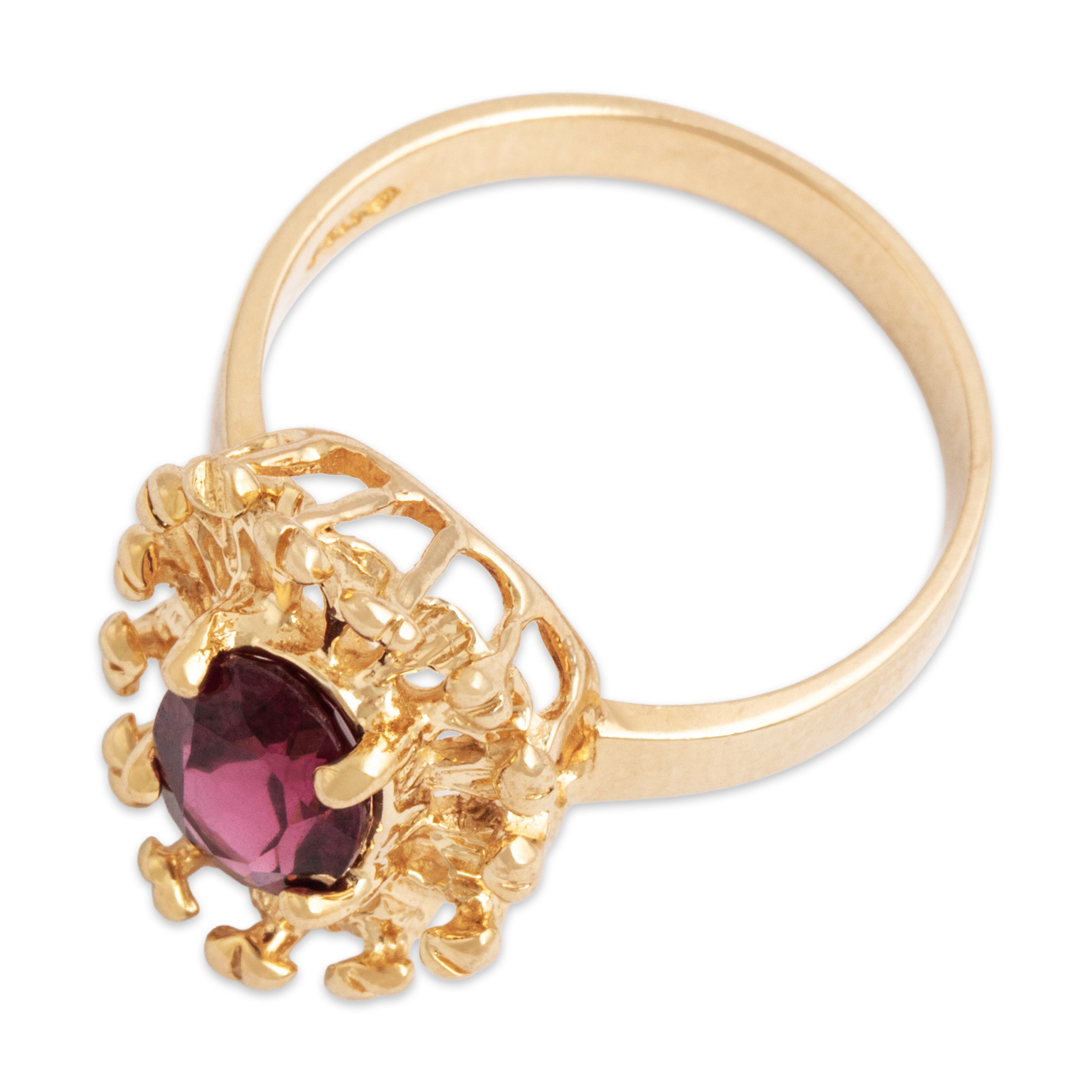 Vintage 14k Yellow Gold 1.65ct Garnet Abstract Textured Basket Ring - Overall view