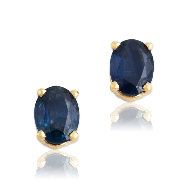 Vintage 14k Yellow Gold 1.36cttw Blue Sapphire Dreamy Oval Stud Earrings