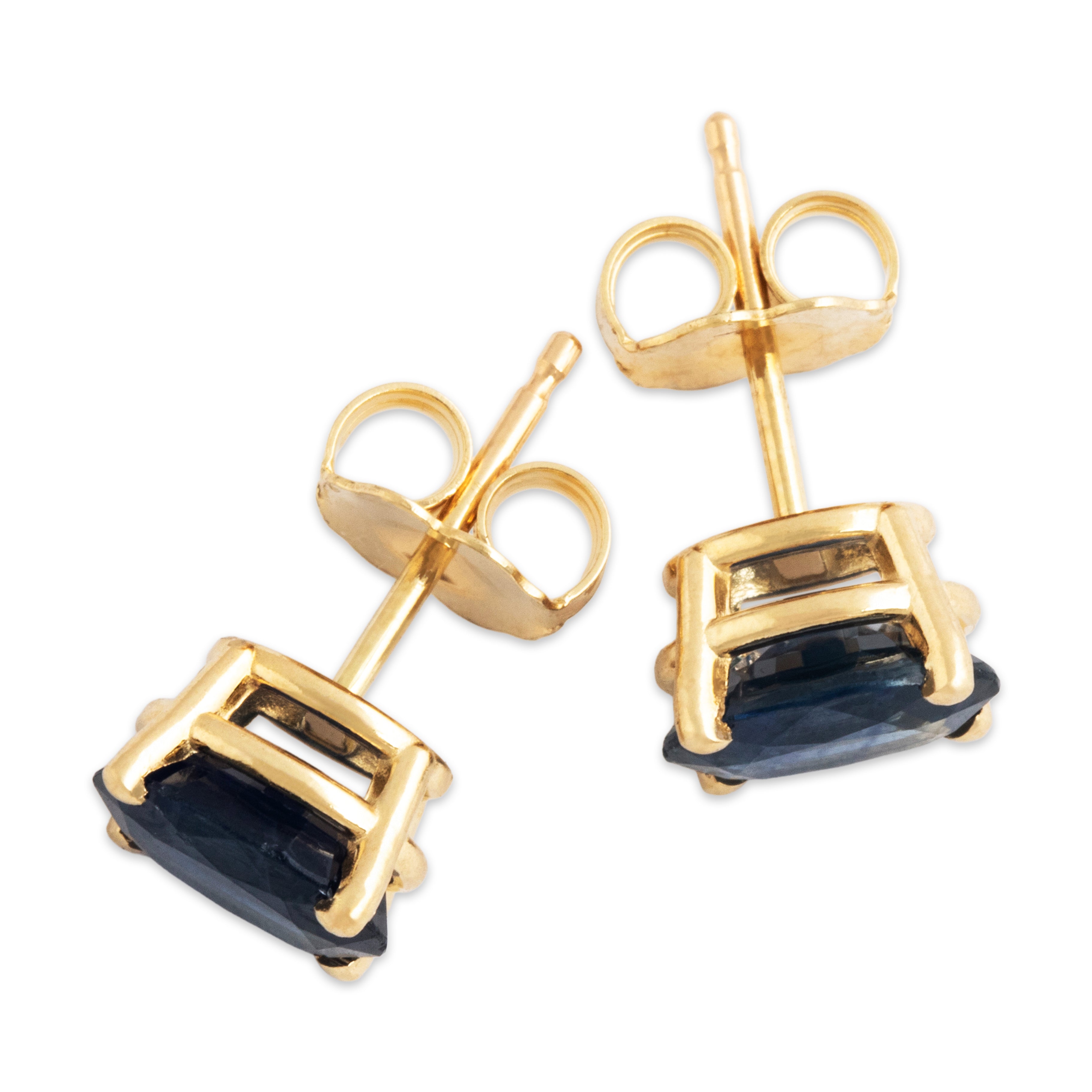 Vintage 14k Yellow Gold 1.36cttw Blue Sapphire Dreamy Oval Stud Earrings