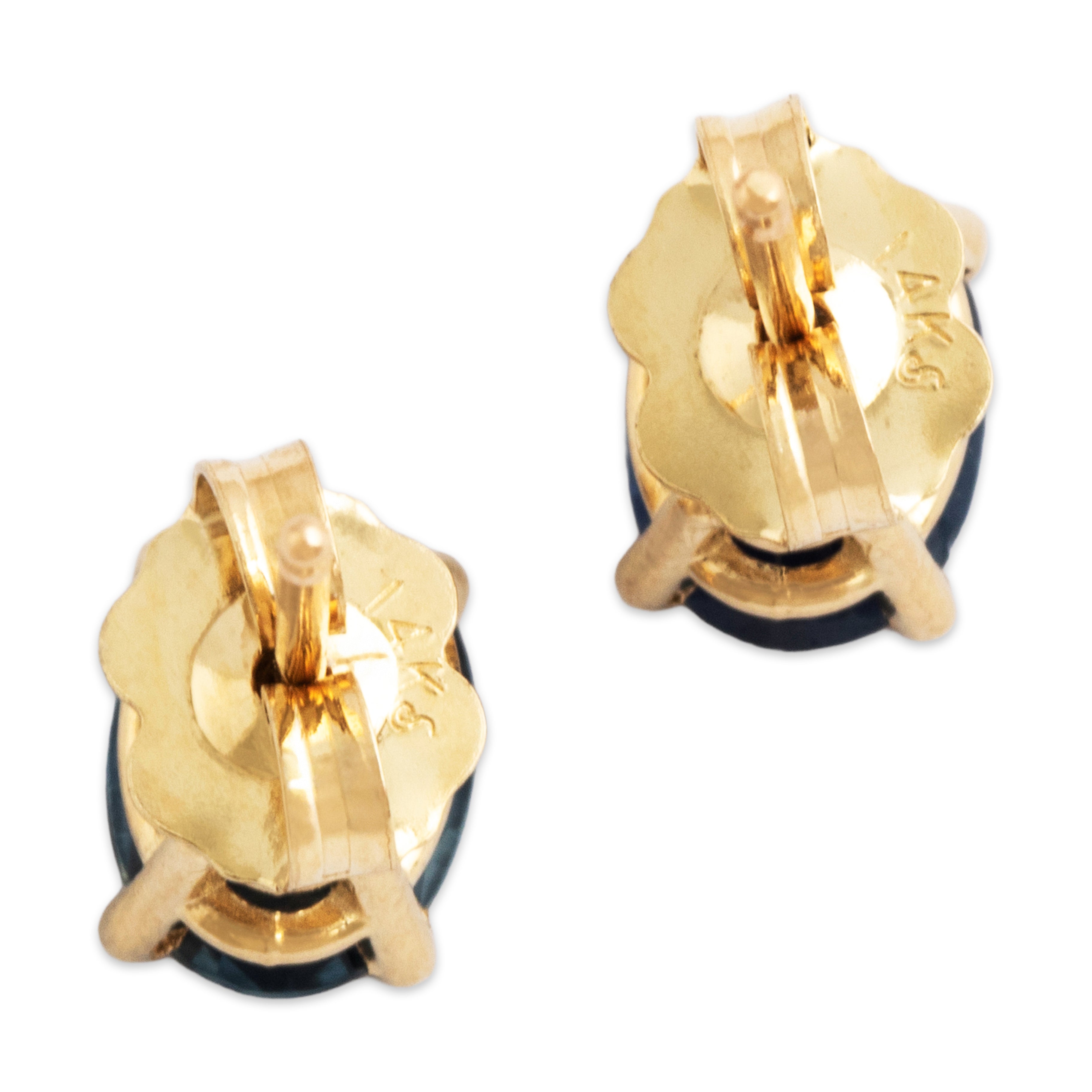 Vintage 14k Yellow Gold 1.36cttw Blue Sapphire Dreamy Oval Stud Earrings