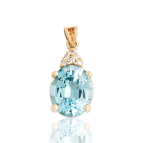 Vintage 14k Yellow Gold 5.3ct Blue Topaz Diamond Flashing Oval Pendant