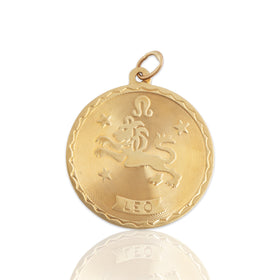 Vintage Large Lightweight 14k Yellow Gold Textured Leo Zodiac Medallion Pendant