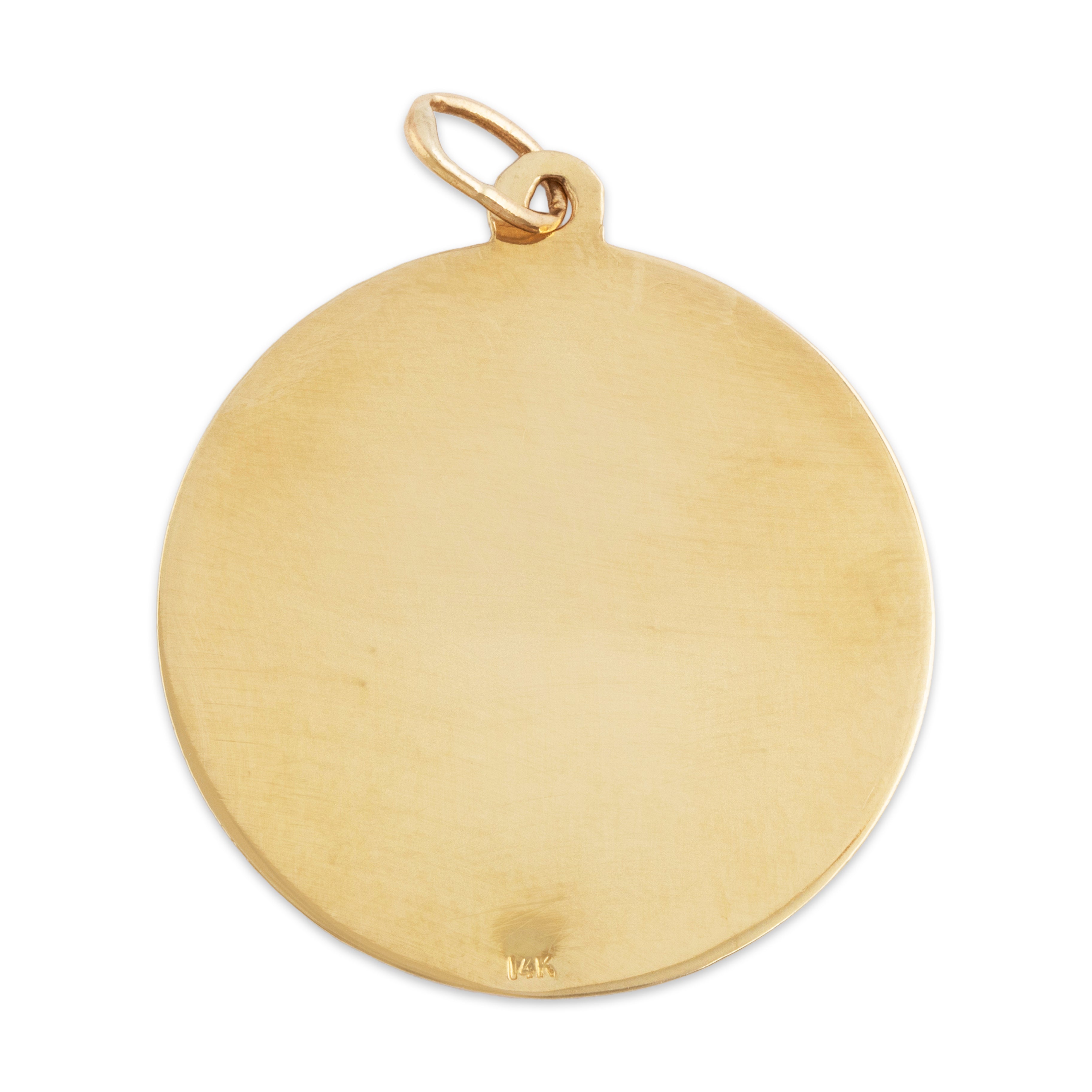 Vintage Large Lightweight 14k Yellow Gold Textured Leo Zodiac Medallion Pendant - Back view