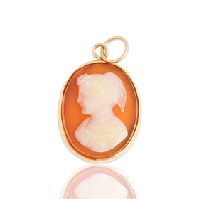 Antique 14k Yellow Gold 6.5ct Carnelian Carved Cameo Lady Charm / Pendant
