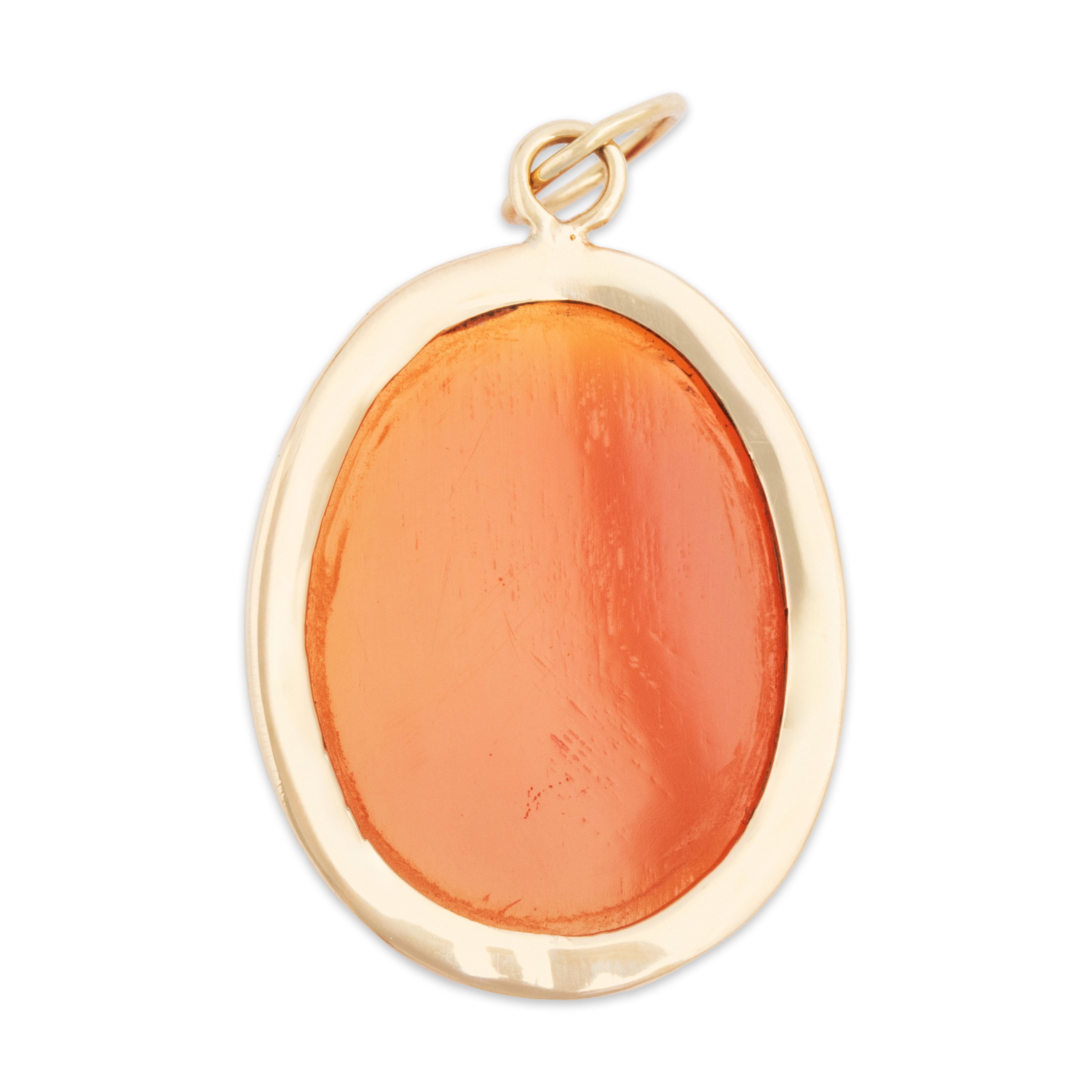 Antique 14k Yellow Gold 6.5ct Carnelian Carved Cameo Woman Charm / Pendant - Back view