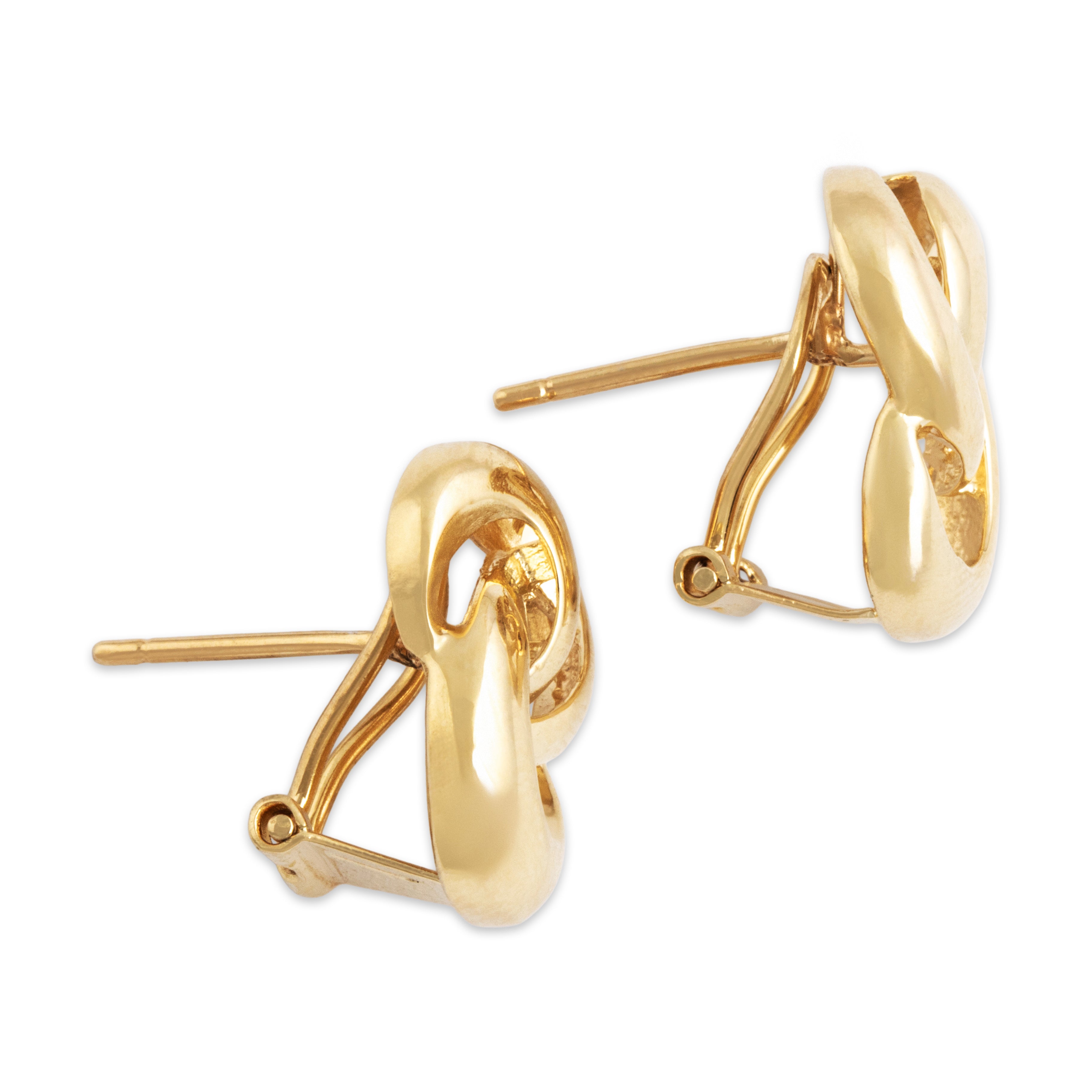 Vintage 14k Yellow Gold Pretty Looping Swirl Omega Back Earrings - Side view