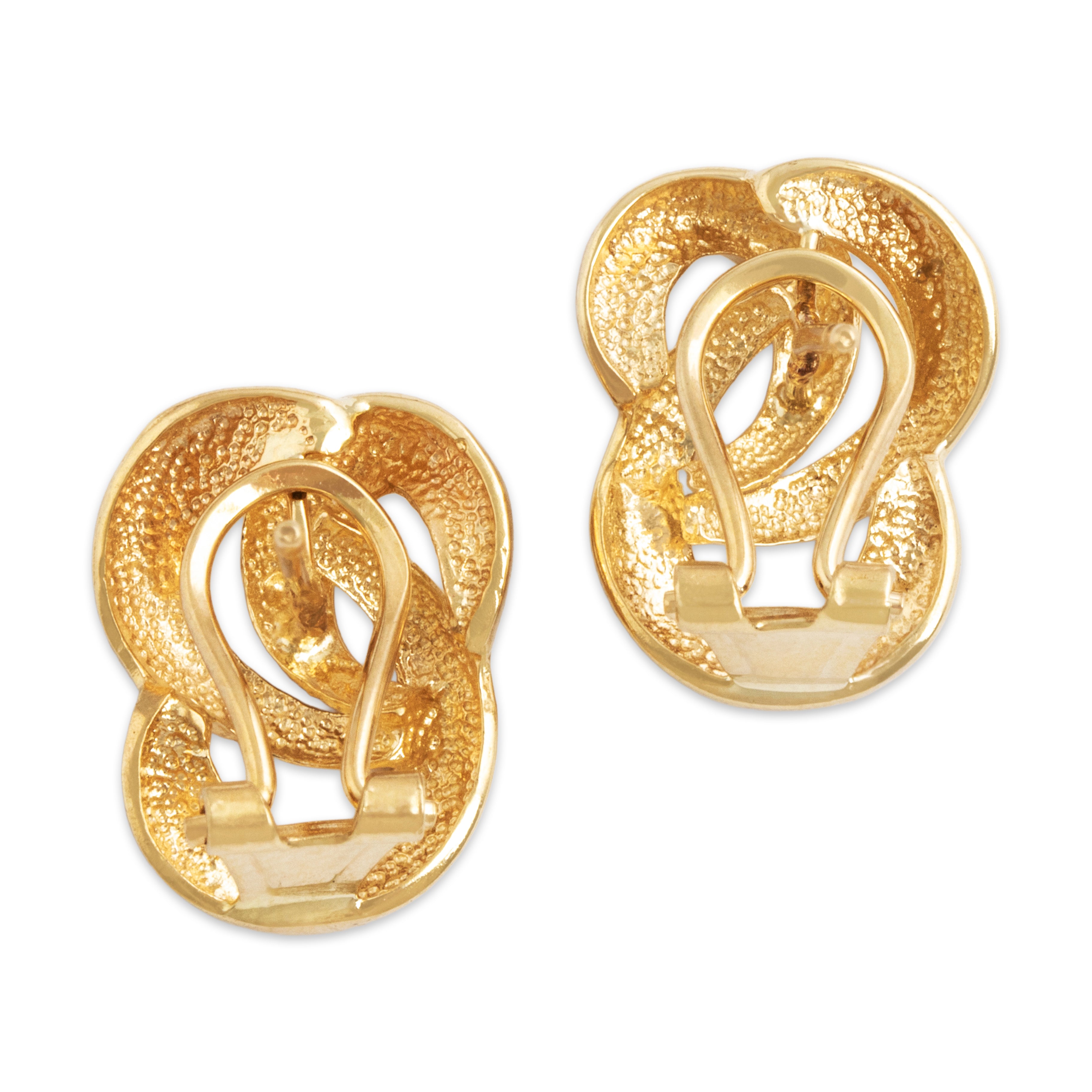 Vintage 14k Yellow Gold Pretty Looping Swirl Omega Back Earrings - Back view