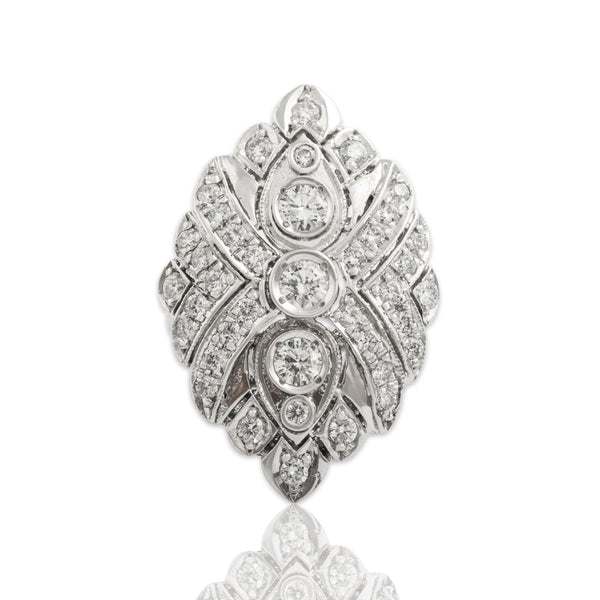 Vintage Large 14k White Gold 1.055cttw Diamond Elegant Cocktail Ring 7.00