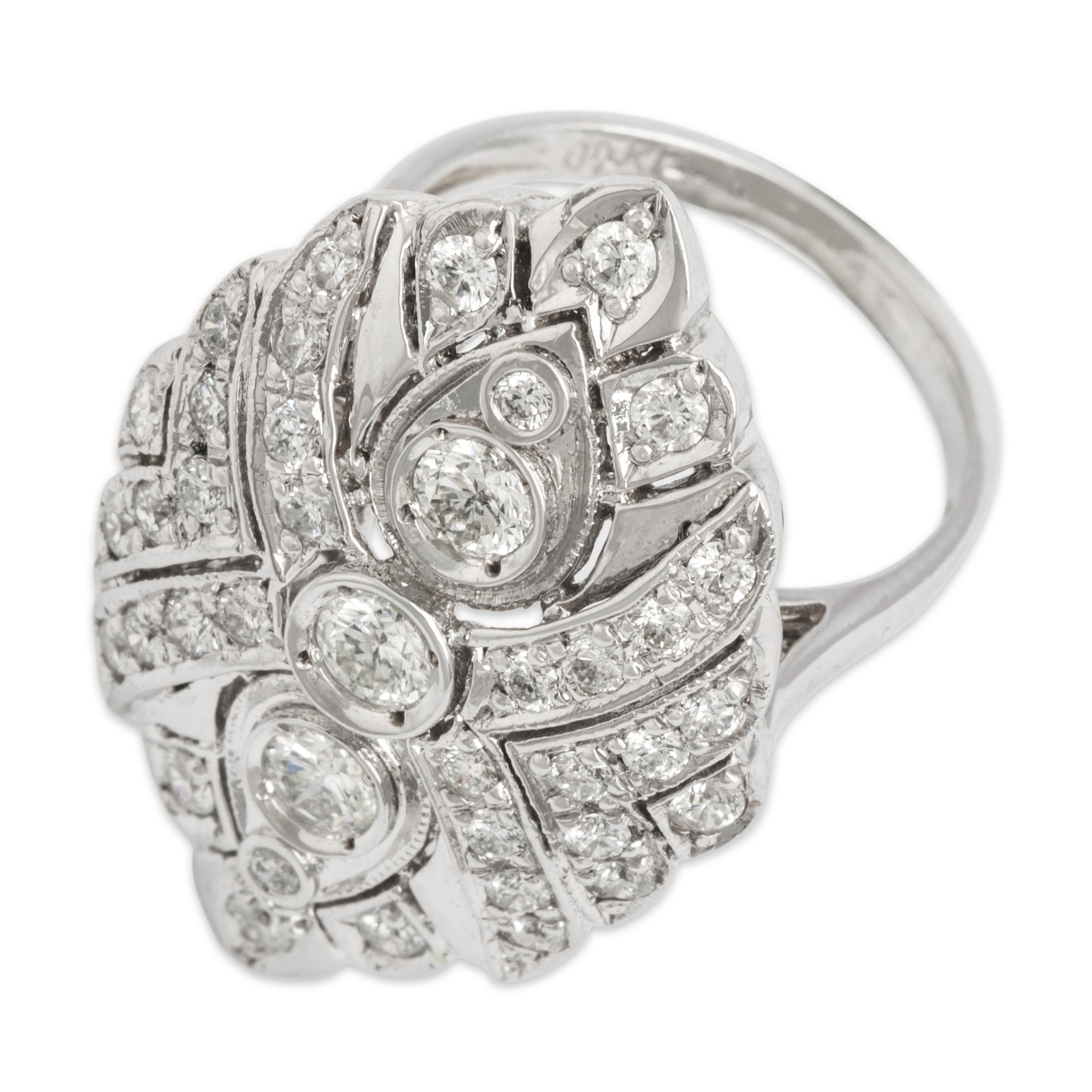 Vintage Large 14k White Gold 1.055cttw Diamond Bold Cocktail Ring - Overall view