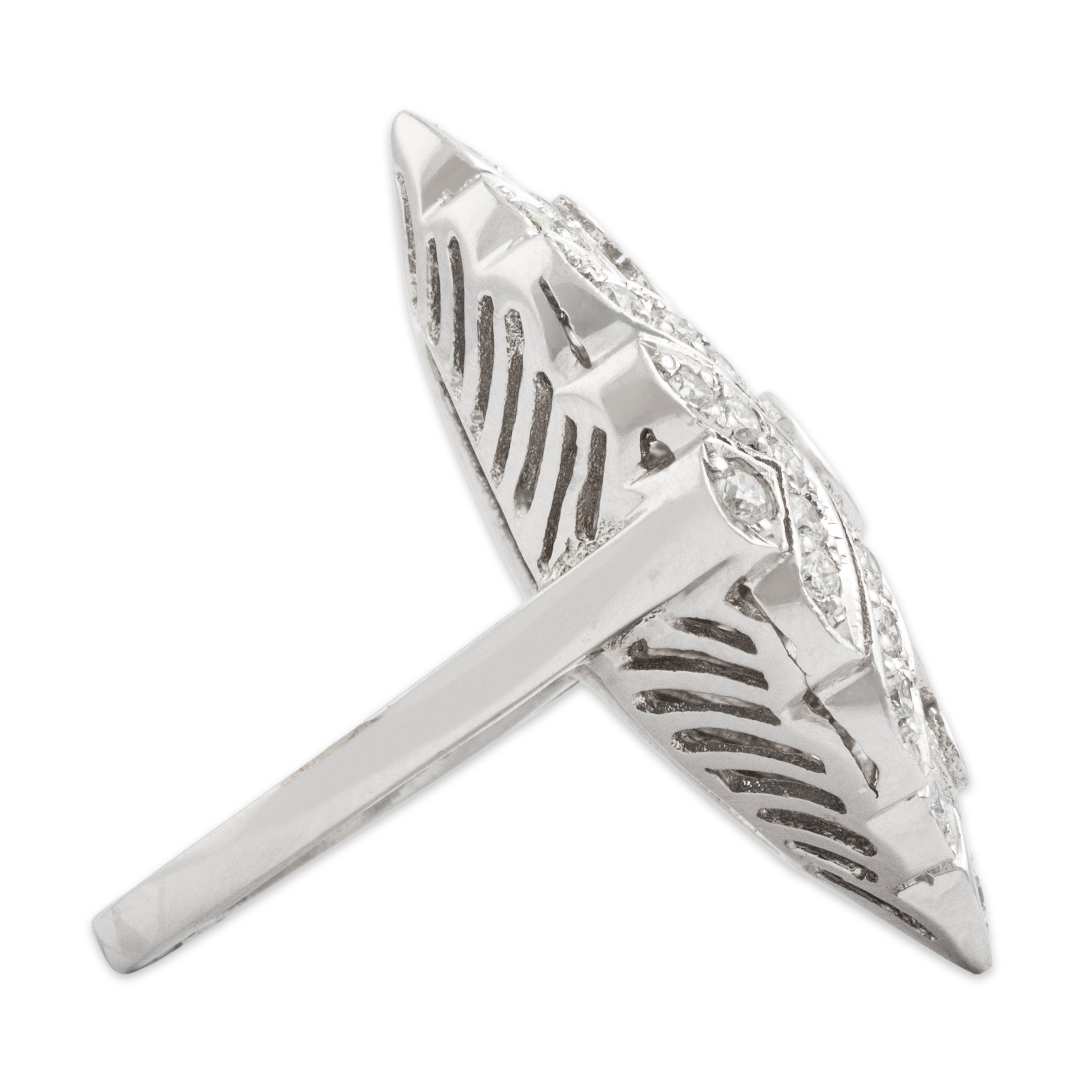 Vintage Large 14k White Gold 1.055cttw Diamond Bold Cocktail Ring - Side view