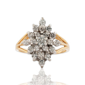 Vintage 14k Yellow Gold .885cttw Diamond Glistening Cluster Ring 8.75