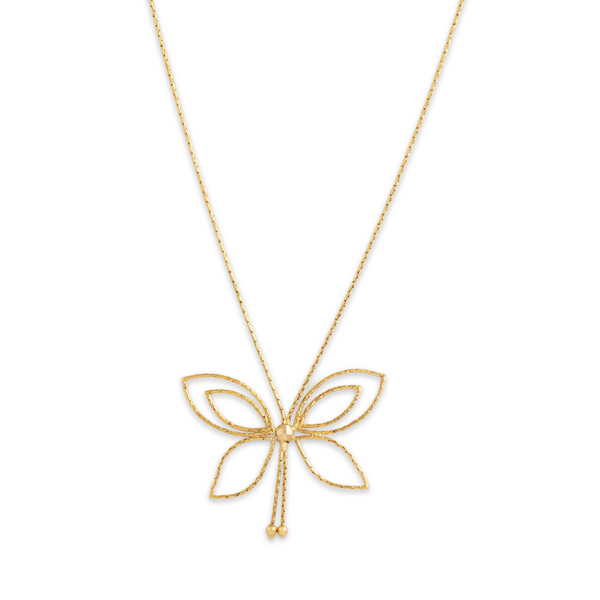 Vintage Italian 14k Yellow Gold Pretty Wire Butterfly Necklace 17