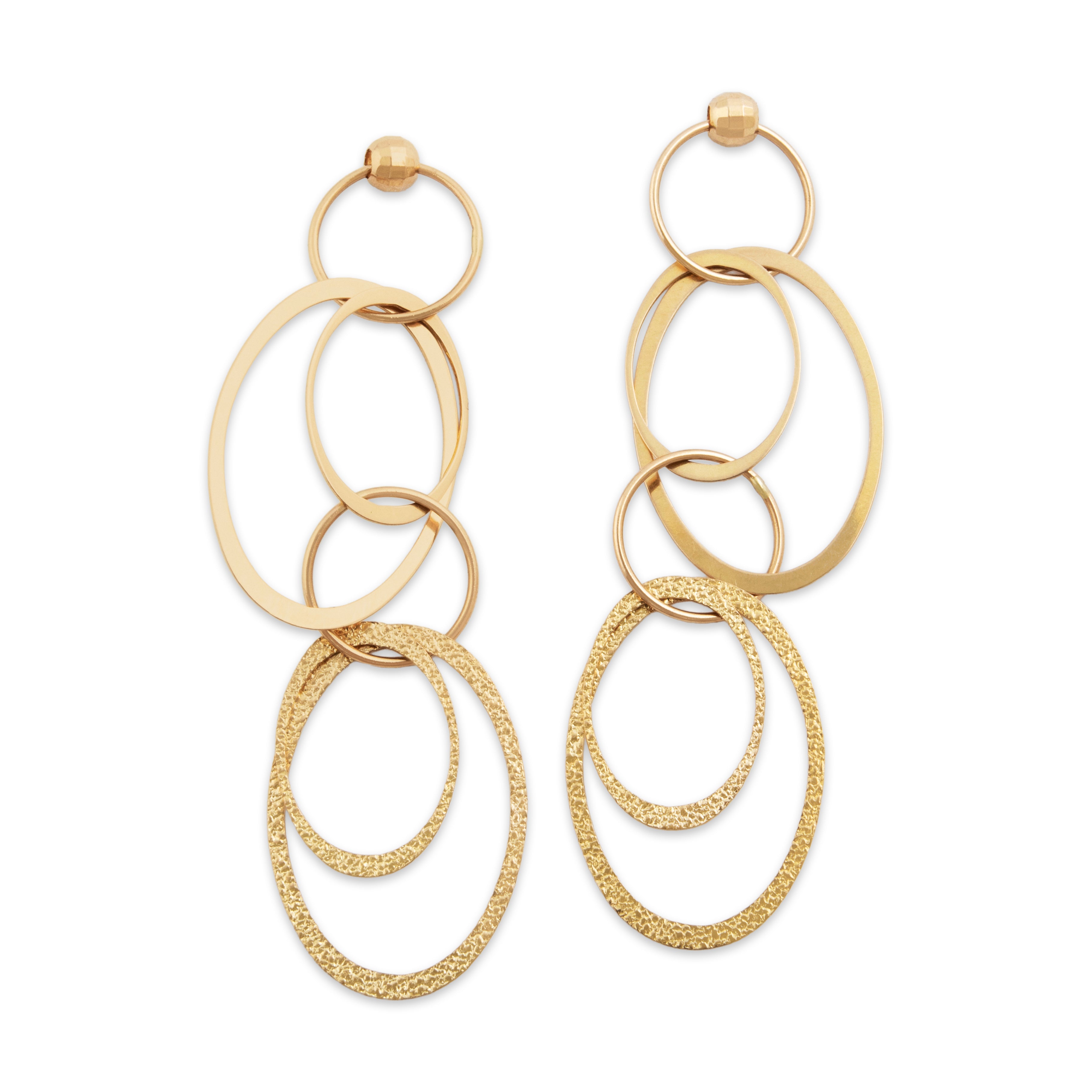 Estate Italian 14k Yellow Gold Cascading Interlocking Oval Dangle Earrings - Close-up view