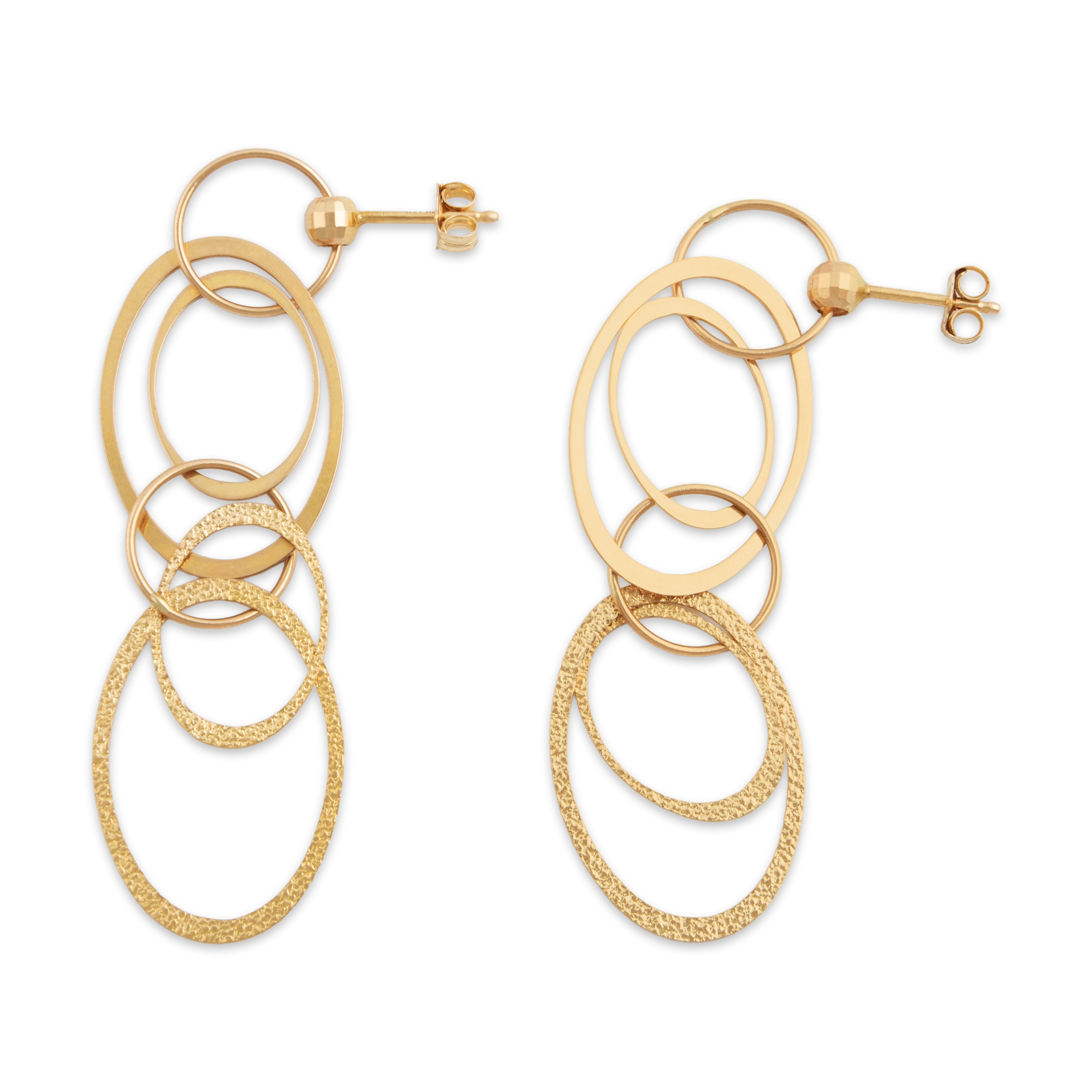 Estate Italian 14k Yellow Gold Cascading Interlocking Oval Dangle Earrings - Overall view