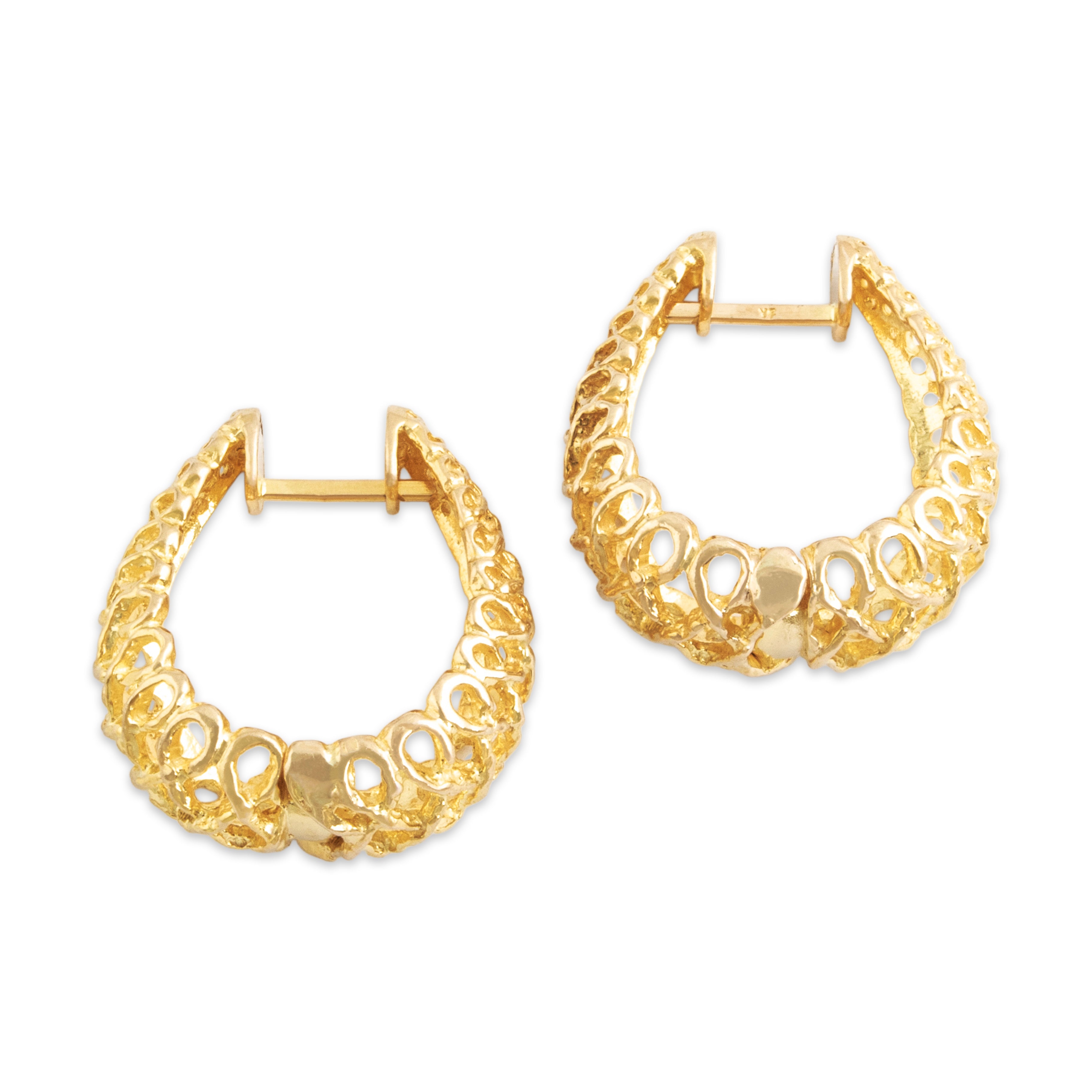 Vintage 14k Yellow Gold Lovely Open Lattice Hoop Earrings - Overall view