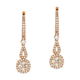 Estate 14k Rose Gold .682cttw Diamond Sophisticated Halo Dangle Earrings